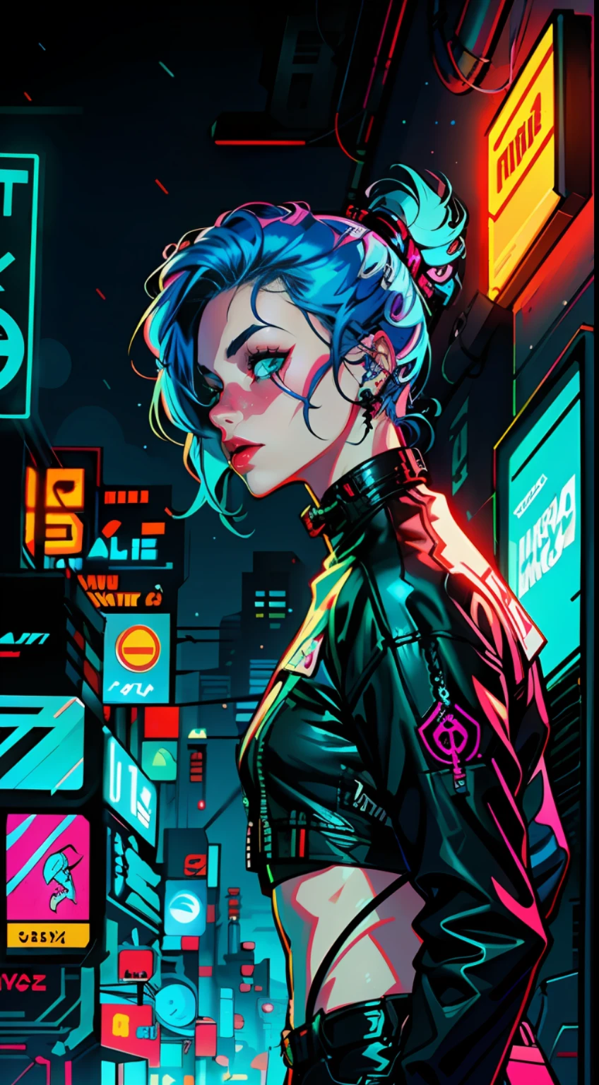 a digital painting of a woman with blue hair, cyberpunk art by Josan Gonzalez, behance contest winner, afrofuturism, synthwave, neon, glowing neon