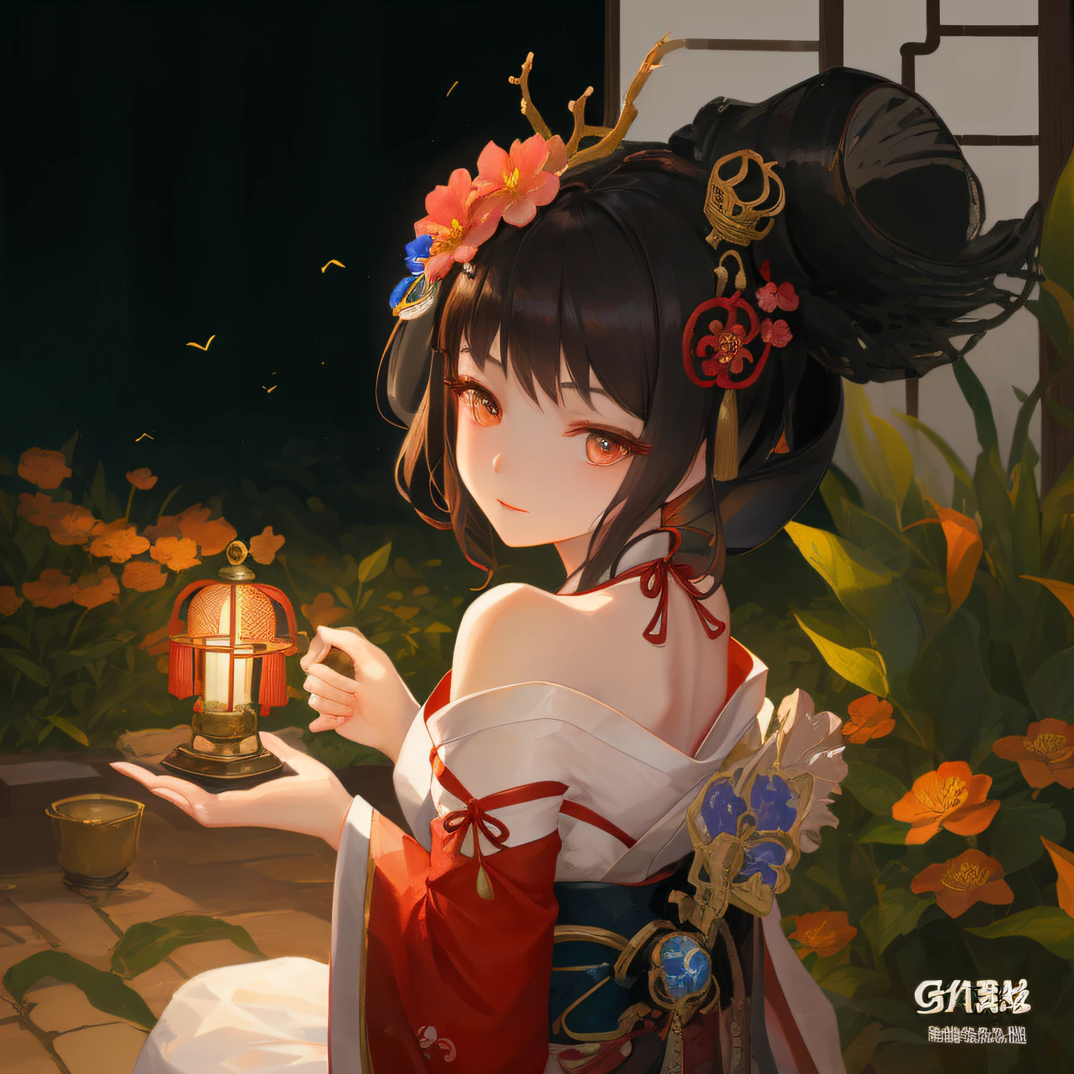 ，Birdcage and flowers, royal palace ， A girl in Hanfu, a beautiful fantasy empress, ancient chinese princess, guviz style artwork, Beautiful character painting, Hanfu, Guwiz, Traditional beauty, ancient chinese beauties, beauty geisha, ((a beautiful fantasy empress))