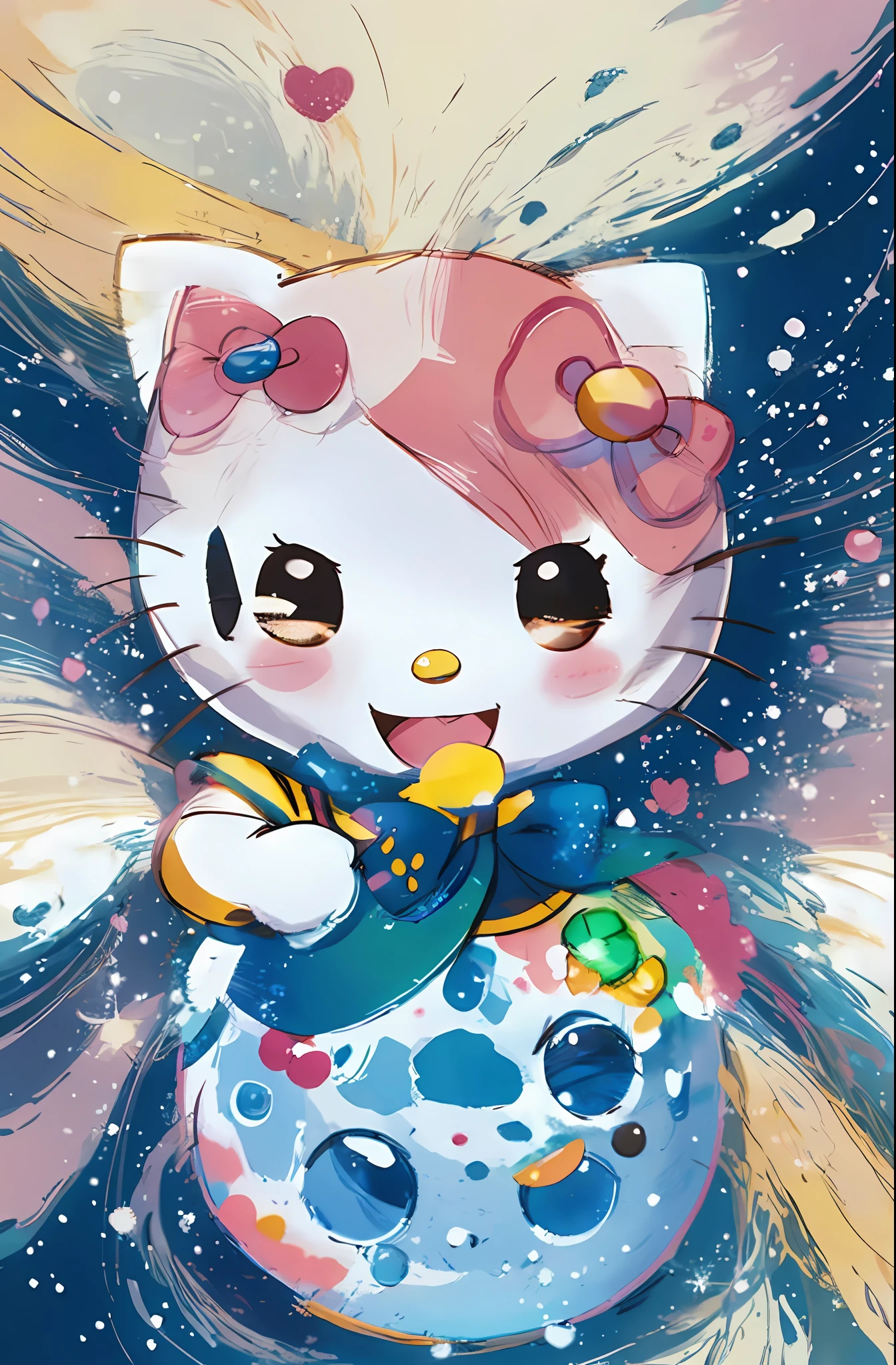 Imagine an adorable Hello Kitty drawing created by an AI artist. The style of the drawing is incredibly cute and captures the essence of Hello Kitty's charm. Picture Hello Kitty with her iconic bow, surrounded by soft pastel colors and delicate details. Her eyes are big and expressive, radiating warmth and happiness. The drawing showcases Hello Kitty's playful nature, with a mischievous smile that melts your heart. The lines are smooth and clean, giving the drawing a polished and professional look. Every stroke is filled with love and attention to detail, creating a masterpiece of cuteness. The drawing is like a work of art, capturing the innocence and joy that Hello Kitty represents. It's a perfect blend of adorable and artistic, bringing a smile to your face every time you look at it. Get ready to be enchanted by the adorable Hello Kitty drawing created by our AI artist, a true celebration of cuteness and charm