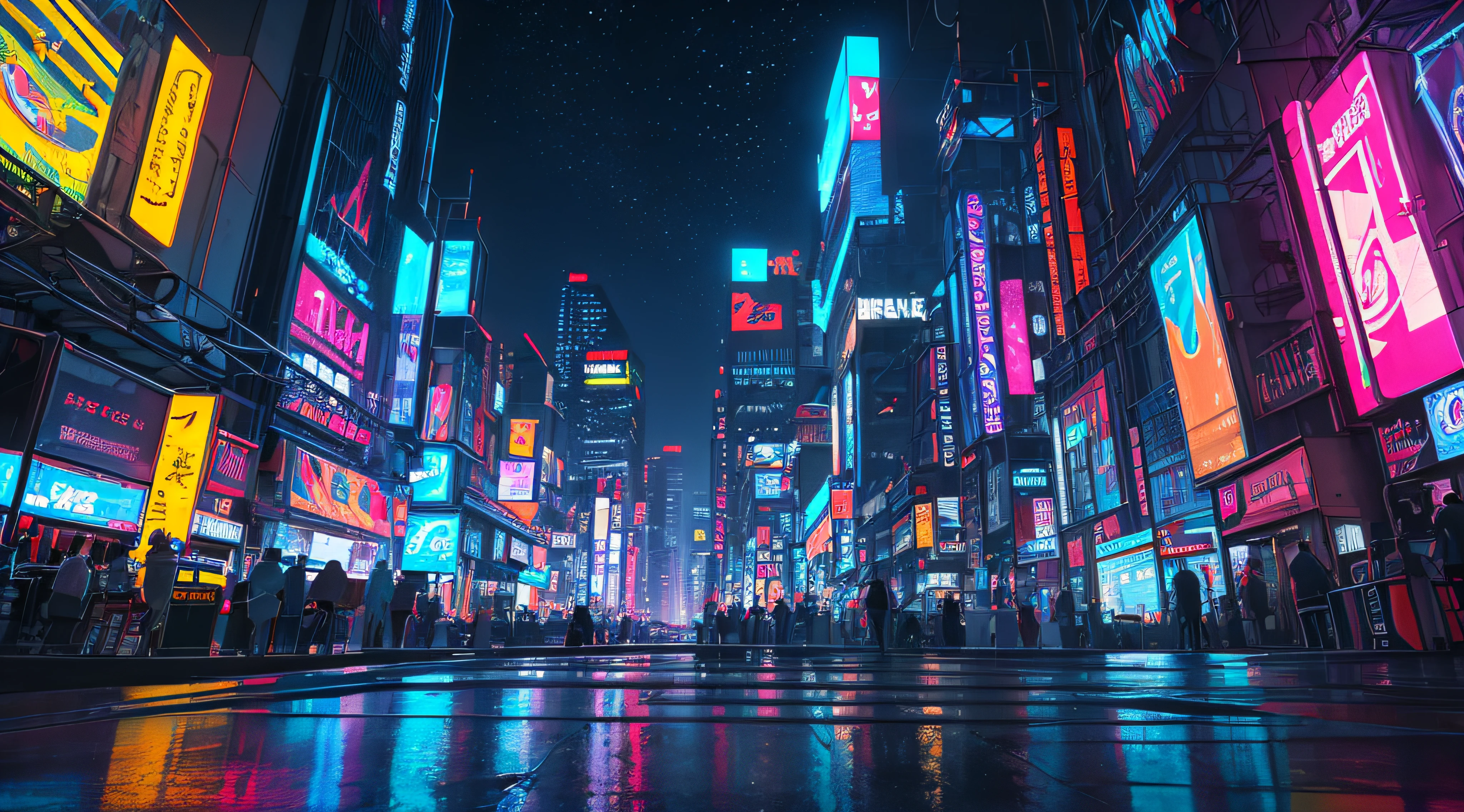 (masterpiece, top quality, best quality, official art, beautiful and aesthetic:1.2),(blue purple neon lighting), (vibrant glow), dynamic colors, striking contrast, futuristic vibe, electric energy,reflective surfaces,(cityscape:1.3),8k,official wallpaper, (cyberpunk:1.2) ,futrue