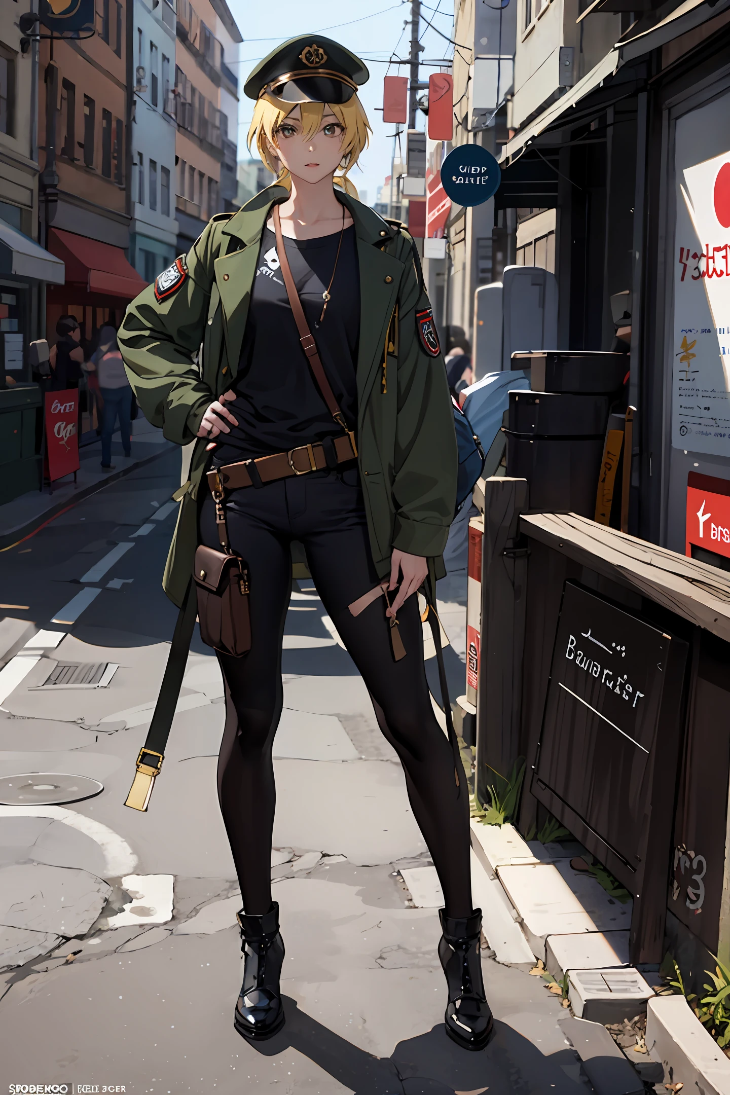 Chica con ropa militar sexy portando un rifle de francotirador estilo anime hiper-realistic