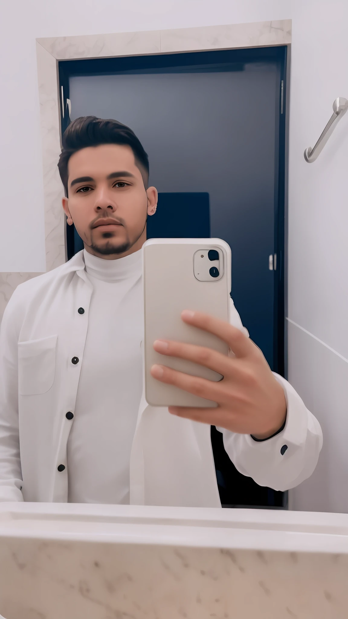 there is a man taking a selfie in a bathroom mirror, foto de perfil, foto do perfil, imagem de qualidade muito baixa, em torno de 1 9 anos, foto portait foto de perfil, imagem de perfil, homem bonito, olhar atraente, 21 anos, selfie espelho, foto de perfil headshot, foto de perfil, cavanhaque perfeito