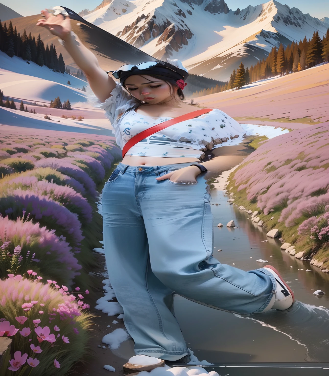 scenecy,snowy mountains,Sea of flowers,grass field --auto