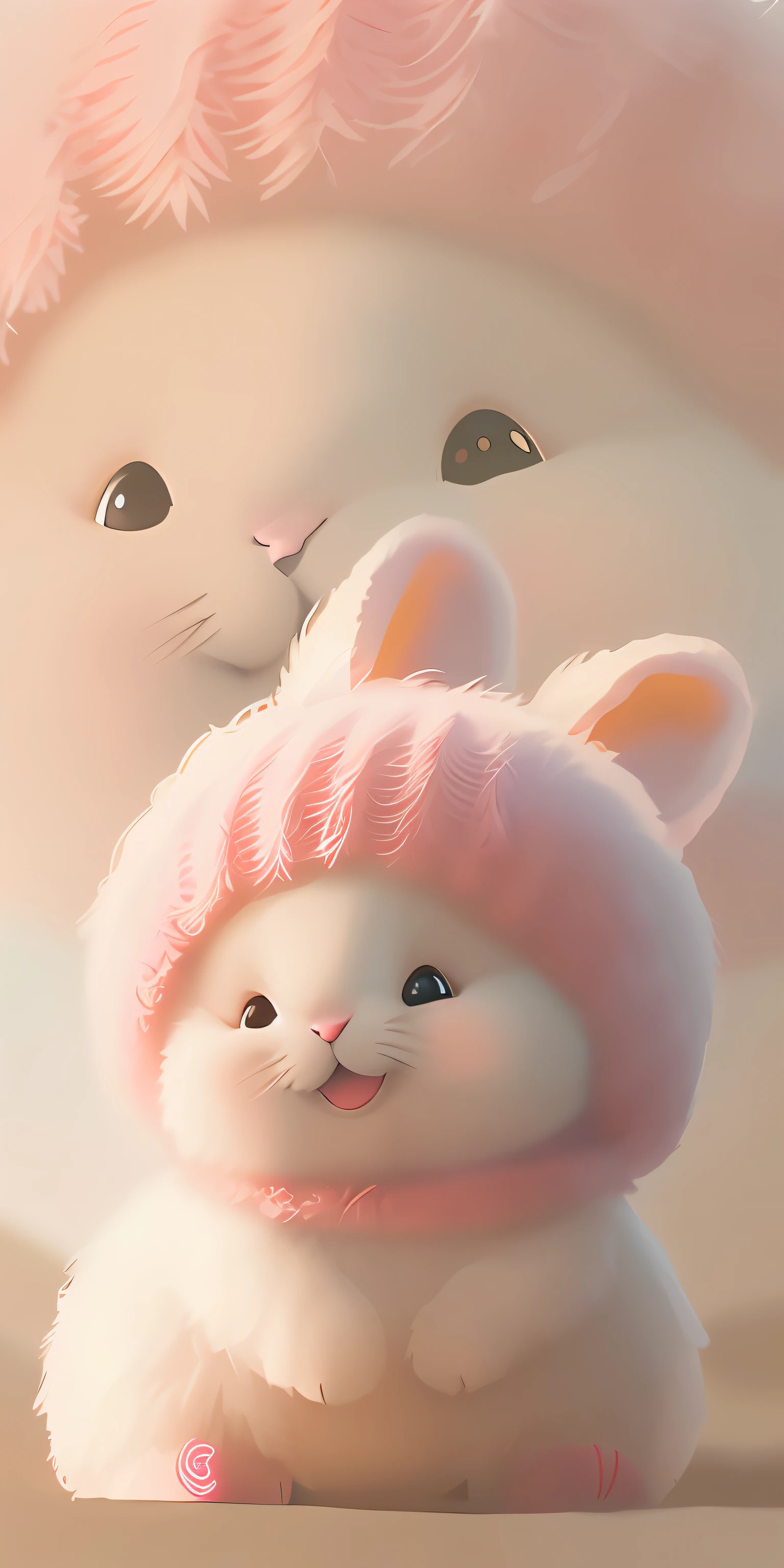 Hat-wearing pink rabbit,expose arms,Digital art with just the right details,The anthropomorphic rabbit of the gentle kawaii,Soft cute digital illustration,Vivid and cute digitally rendered characters,Brilliant colors and cute delicate illustrations,Creatures of interest in the digital picture,Make people feel good!