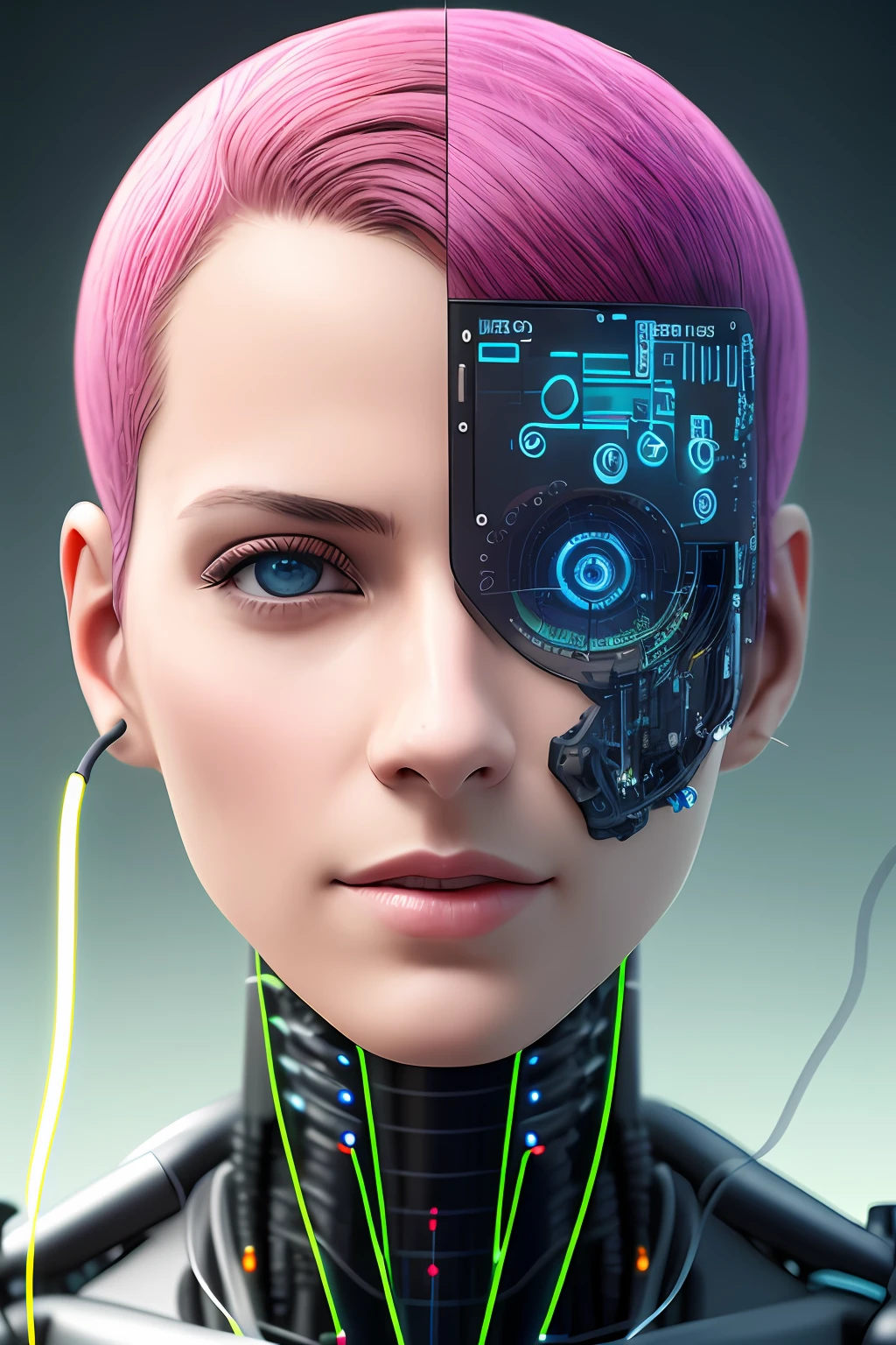 Electronic Systems On-Head Humanoids |Cyborg Woman| With a detailed brain that you can see| With a delicate heart that can be seen| Muscle cable wire | Realistic Skin| Biopunk| Cybernetics | Cyberpunk | Canon M50| 100mm| Sharp Focus | Gently| Hyperrealism | Very detailed| Intricate Details | Vascular |