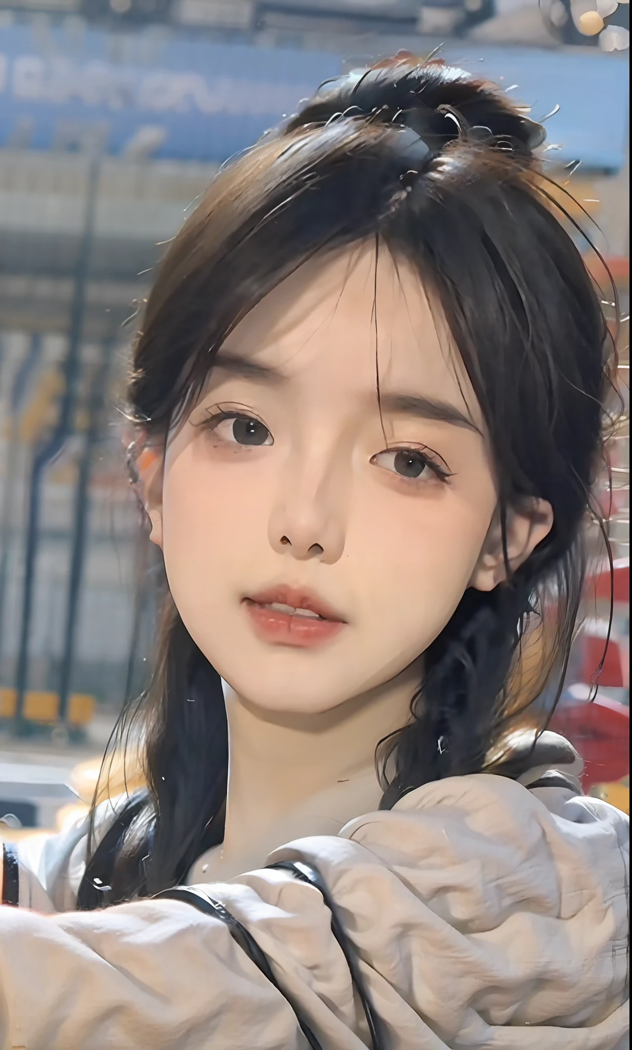 (8k, RAW photo, photorealistic:1.25) ,( lip gloss, eyelashes, glossy finish, glossy skin, best quality, super high resolution, depth of field, chromatic aberration, caustics, wide light, natural shadow, Kpop idol) look with serenity and goddess-like bliss to the spectators,