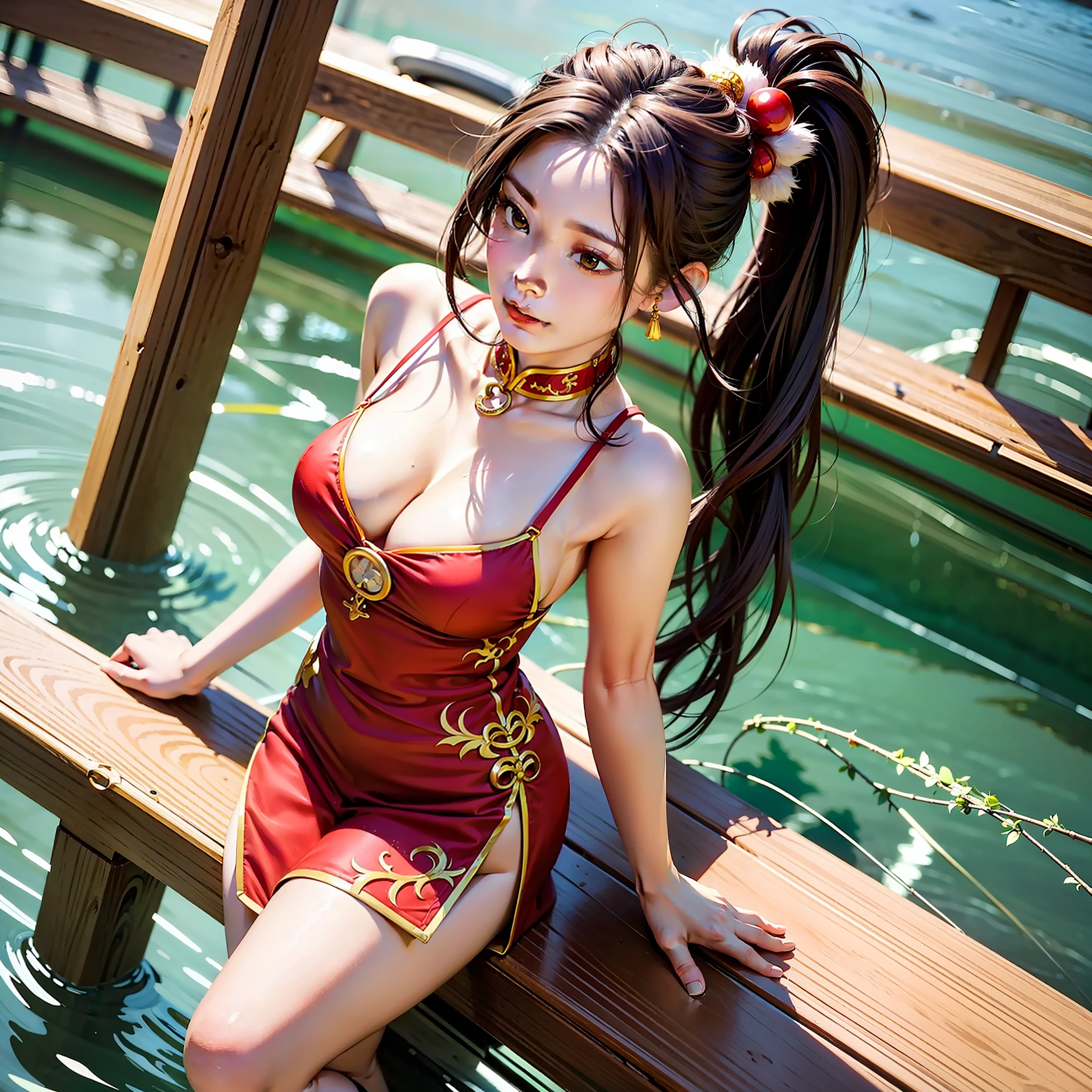 mai shiranui,Like a beautiful fairy in a red cheongsam,The figure is graceful,Attracted everyone's attention。
She boarded a luxurious dragon boat,Traverse the crowd,
Walk gracefully,The gesture exudes confidence and charm。
The red cheongsam clings to her proud figure,
Meticulously outline perfect curves,
Her legs are slender and straight,It's impossible to look away。
I couldn't help but pick up the camera,
Capture every moment of her amazement,
Keep this beauty between the shots。
She took my hand,Take me to the fish pond on the dragon boat,
We held hands and enjoyed the beauty together。
Along the spiral staircase,We came to the top of the boat,
Overlooking everything around。
The sea breeze brushed her long hair,Ponytail flying in the air,
Like a flowing work of art。