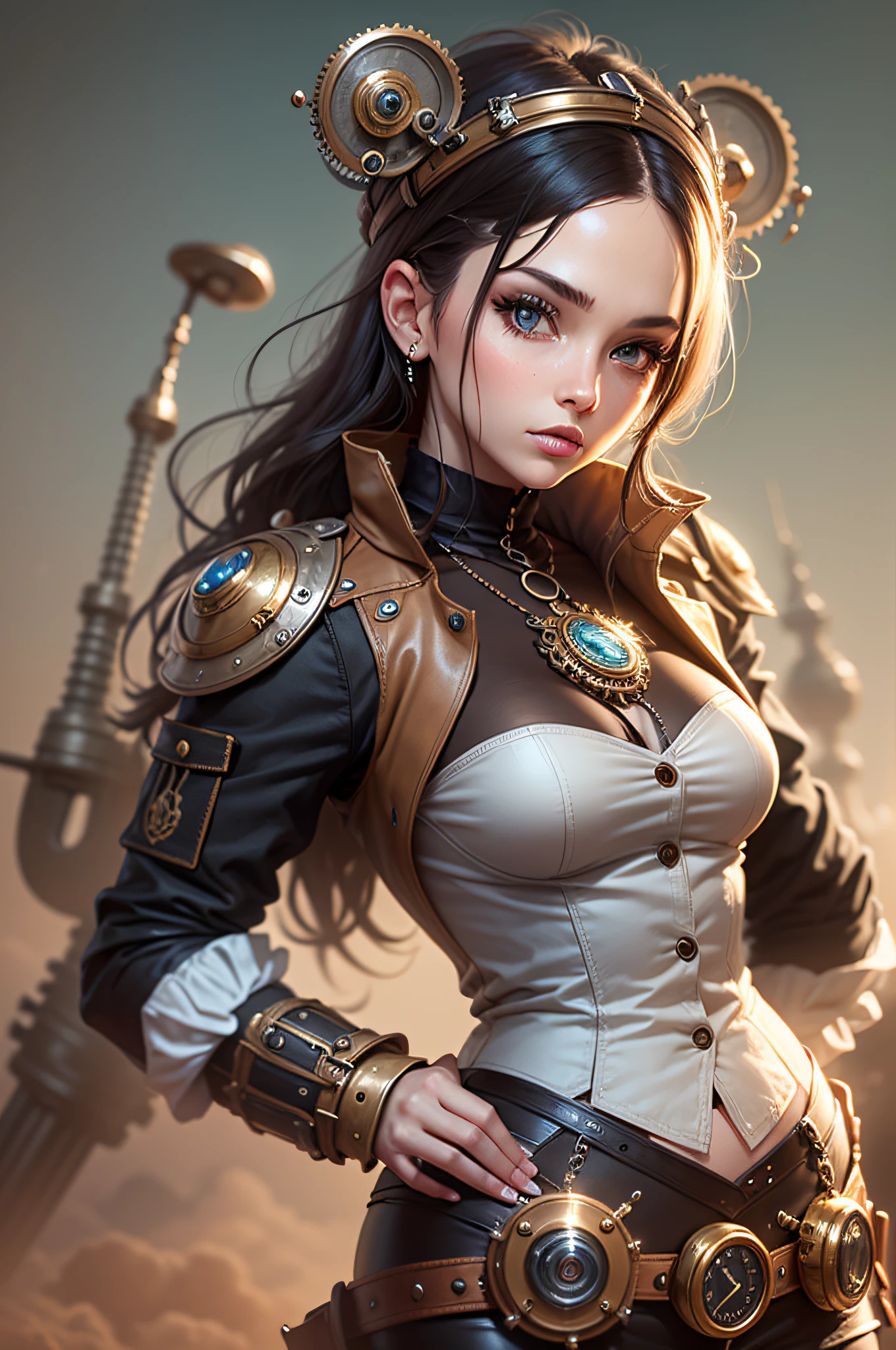 a steampunk styled scientist, young female, --ar 3:2 --auto --s2