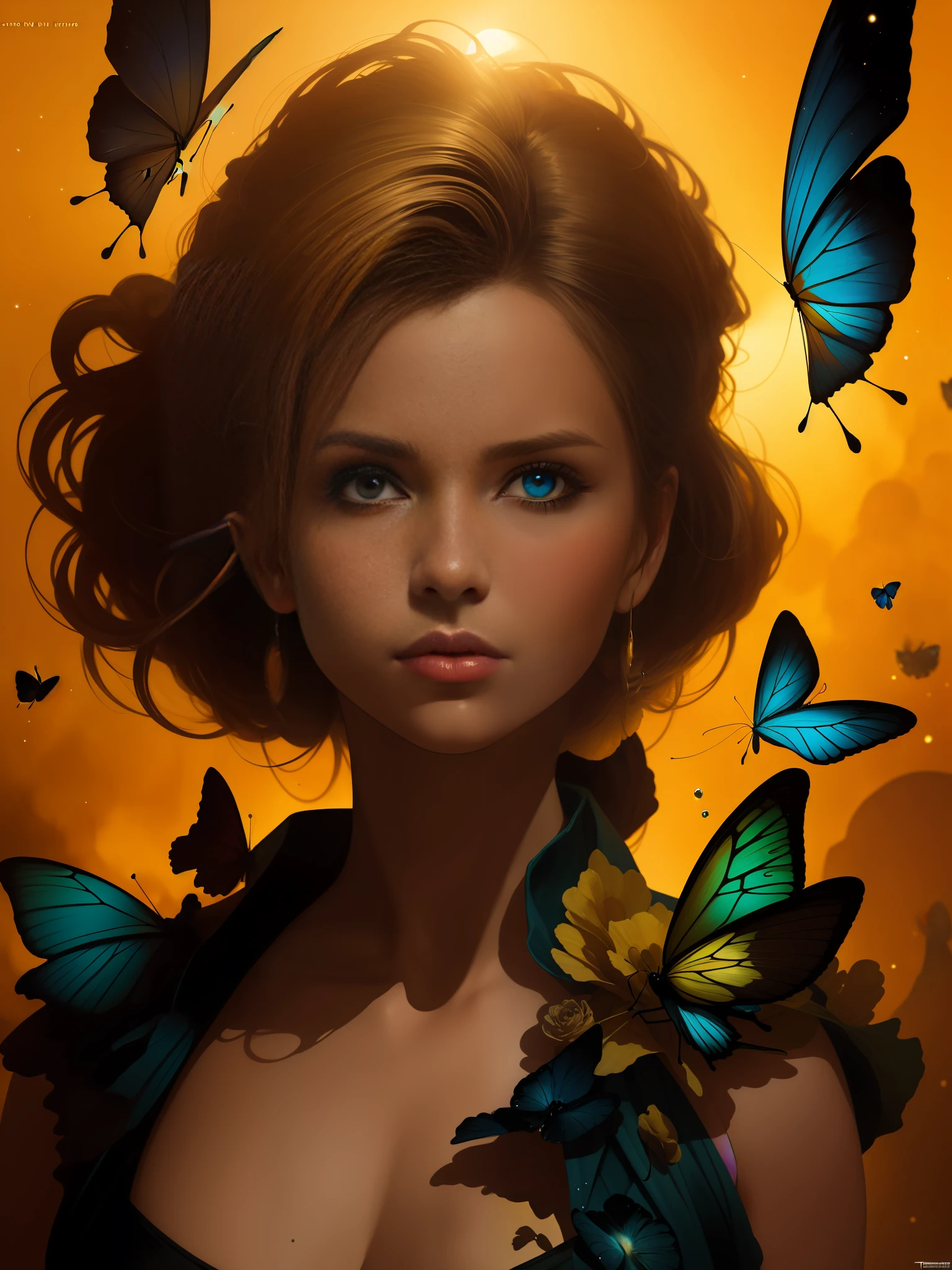 Alberto seveso art, dancing sillhouette, water ink, ink cloud, loose painting style, Lilith, smooth soft skin, symmetrical, soft lighting, detailed face, alien world, glowing butterflies, Enchanted alien paradise landscape. Strange flowers, glass formations, liquids, gasses, outer space, strange architecture. Rich vivid color scheme, golden hour. children’s book illustration, science fiction. Perfect composition. Jan Van Huysum, Thomas Gainsborough, Conrad Roset, Ed Emshwiller, Alberto Seveso, Jean-Baptiste Monge, Stephan Martiniere, Tim Burton, large breasts:1.2, fit girl:1.2