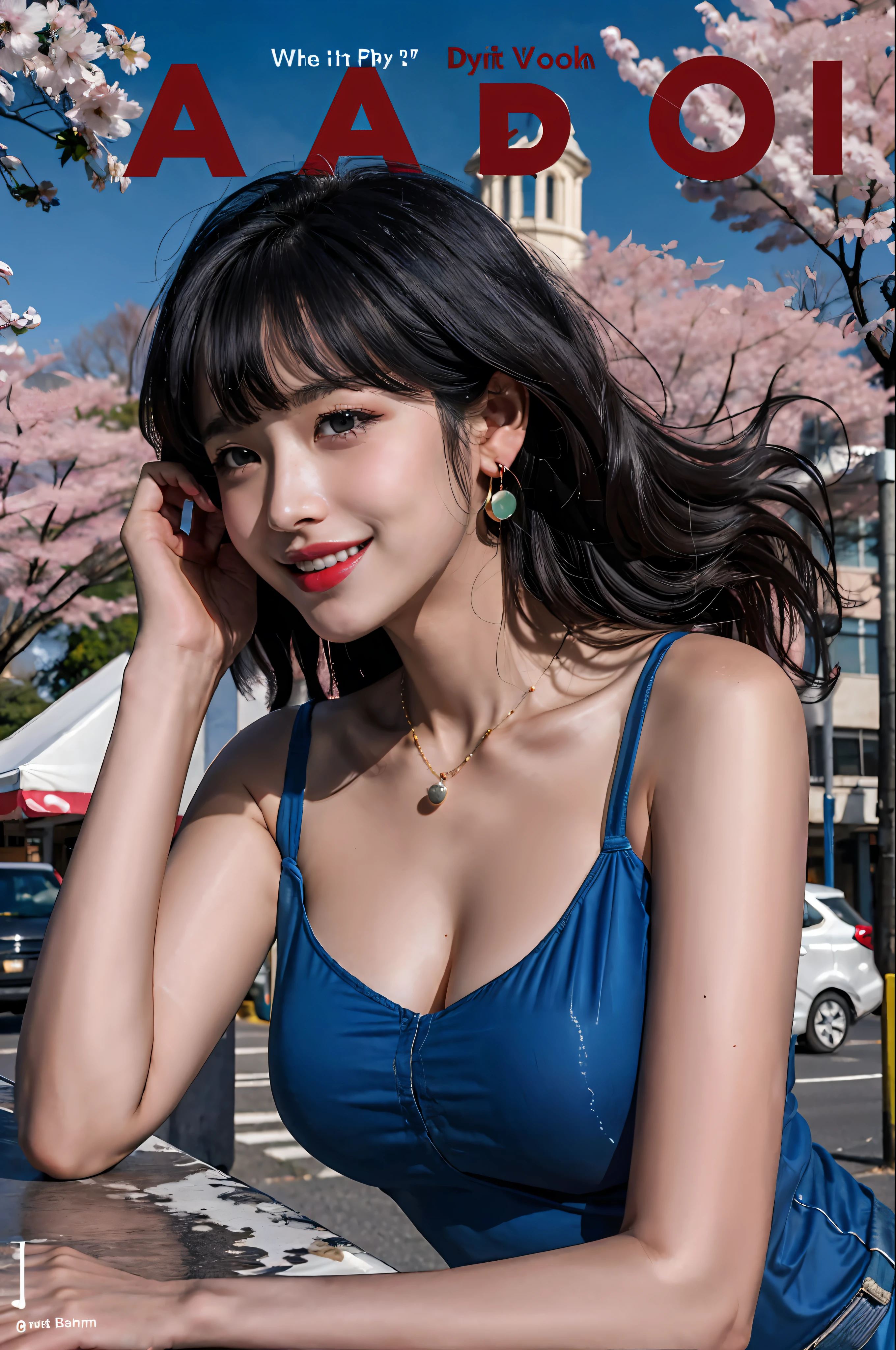 杰作,a whole body,nude girl,Hair bangs,Black necklace,dark haired,Blushlush,bangle,beauty breasts,gargantilha,fcollarbone,Ear piercing,Eyebrows visible through hair,Gradient hair,grin,jewelries,kogal,Long hair,looking at the spectator,Loose tie,tiese,nipple piercings,plaid,red eyes eyes,the ring,Smile with,Solo,street corner,skies,CherryBlossom,petals,(magazine:1.3),(Cover style:1.3),stylishly,cwoman,dynamism,posando,facefront,Colorful,Dynamic,backgrounds,elementos,confiante,expressively,hold,statement,attachment,Majestic,coil,ao redor,tocar,Scenes,text,cover page,ousado,modern day,focus-on,