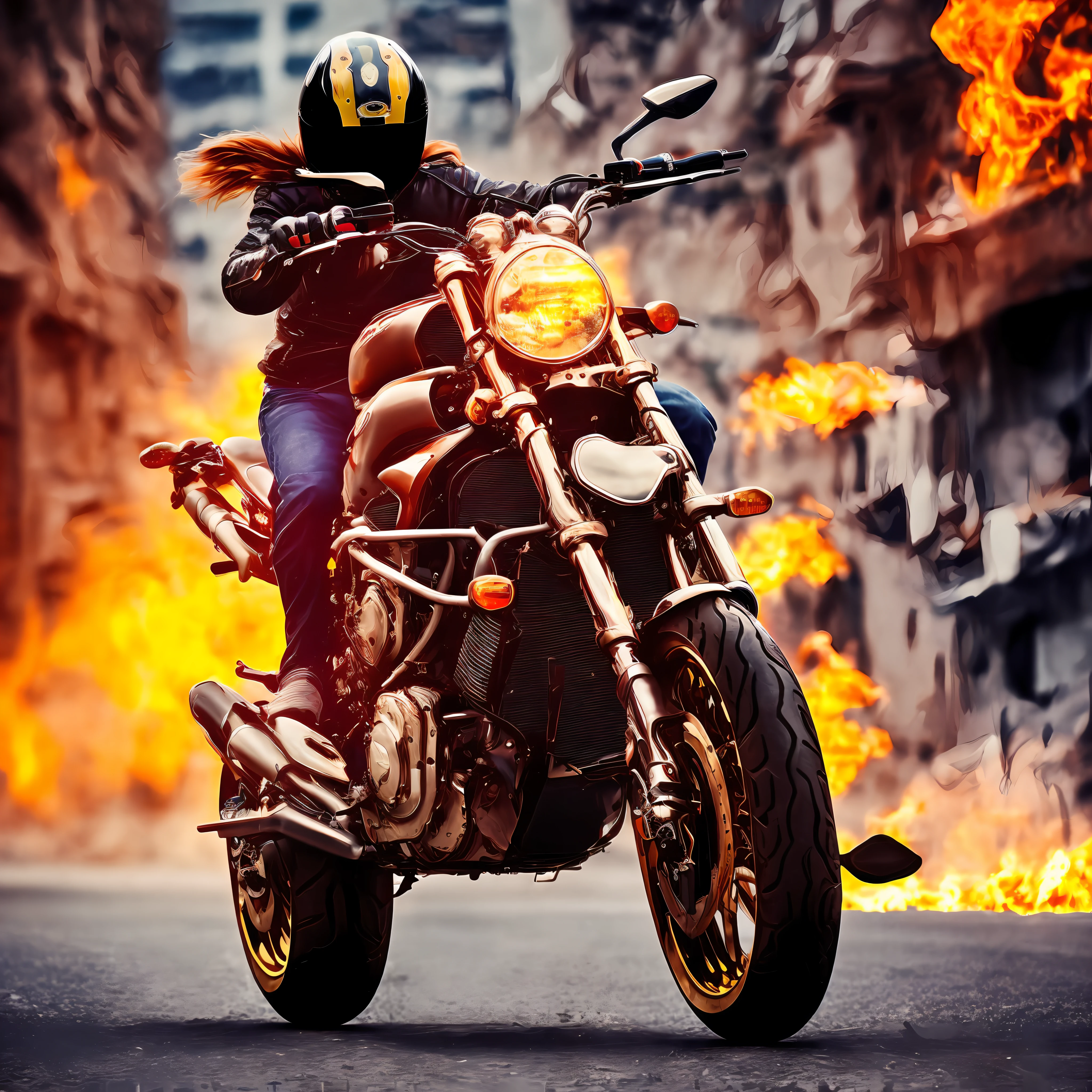 Beauty and motorcycle Beautiful girl Long hair fluttering in the wind Avant-garde fashion outfit （Loose clothing）  Extreme female body Opai clothes flying in the wind riding motorcycles（Racing motorcycles）Purple-gold motorcycle High-tech products Future design concept Full horsepower Spray Beautiful and brilliant painted decoration Meteor color decoration Dazzling color matching Cyberpunk style Beautiful and clear pattern Shocking picture Strong visual impact 8K HD Highest image quality Subversive artistic effect Extreme detail Extreme detail Rich picture speed Dynamic confusion Dynamic visual experience Strong sense of speed Background motion blur --auto