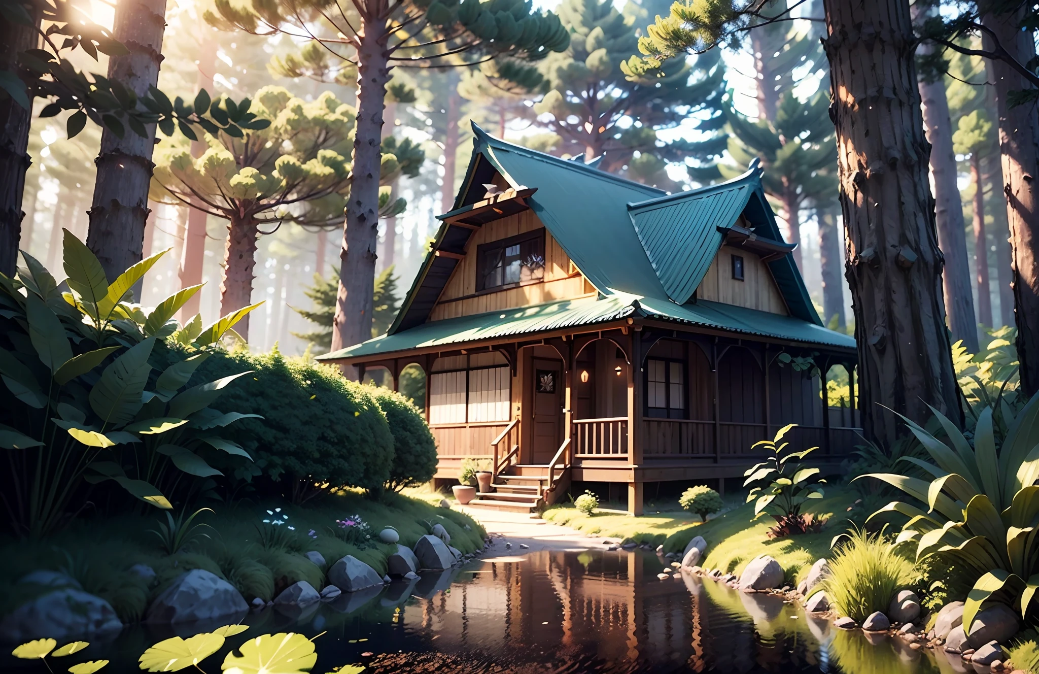 杰作,best possible quality,Extremely beautiful reflection,The best reflections。(Very detailed CG Unity 8k wallpaper),(best possible quality),(The best illustrations),(The best shadow),Forest theme with natural elements。Tall trees,quiet streams,Glowing small mushrooms,Surrounded by delicate leaves and branches,There are also fireflies and glowing particle effects,The tree in the bottle,(nature elements),(Jungle theme),(Foliage),(tree branch),(fireflys),butterflies,(Delicate leaves),(glowing with),(Particle effect)。 , Isometric 3D, Octane rendering, raytraced, Ultra detailded