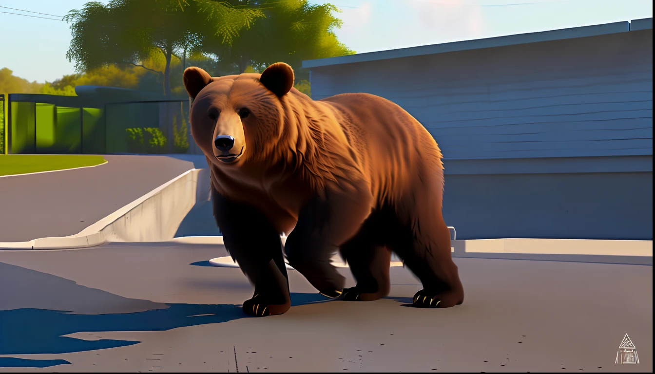 there is a bear that is walking on the concrete, 8 k ultra realistic animal, high quality 3d realistic, raytraced realistic, very realistic 3 d render, photorealistic highly detailed, very realistic render, excellent 3d render, realistic highly detailed, high-quality render, half grizzly bear, 3 d cg, 3d cg, high quality 3 d render