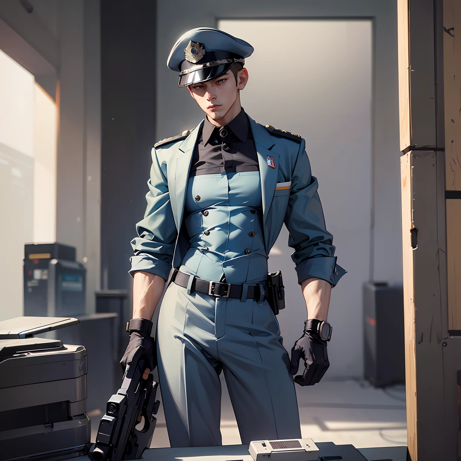 This anime character wears a futuristic style suit，Looks like a messenger from the future。He wears a black close-fitting vest，There is a luminous badge on the chest，Finished with shiny metal trims。sleeve、The glowing stripes on the legs and upper of the trousers give off a faint blue glow。Wear a helmet with transparent goggles and a display，Gloves and boots are equipped with various functions。The whole shows the avant-garde and functionality of future technology，Reminiscent of a future messenger with multifunctional capabilities and combat strength。 --auto