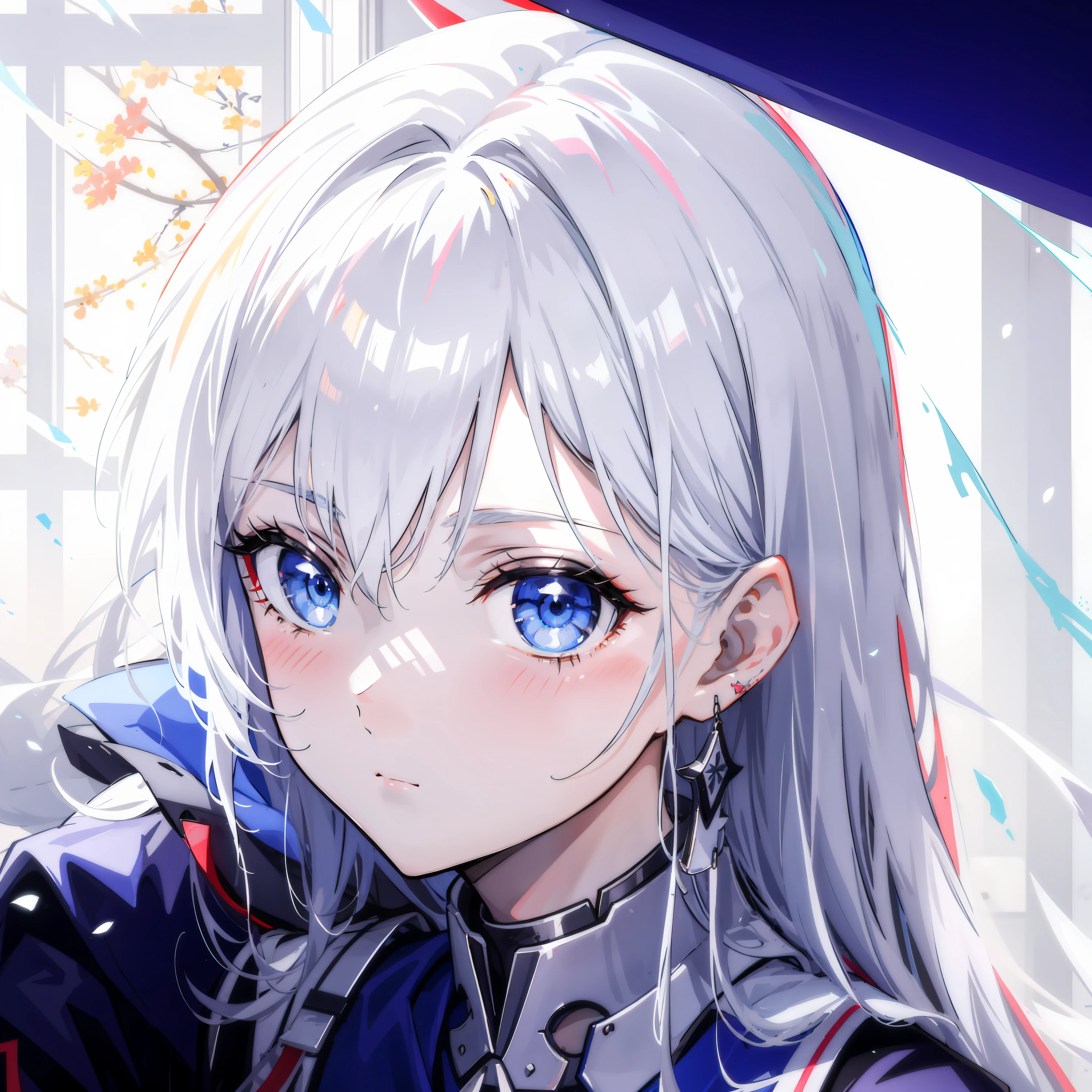 （exquisite eyes），anime girl with blue eyes and long white hair looking out a window, white haired deity, white haired, zerochan art, come from《azur lane》videogame, perfect white-haired girl, Girl with white hair, Detailed digital anime art, azur lane style, Best anime 4k konachan wallpaper, from girls frontline, a beautiful anime portrait, portrait knights of zodiac girl