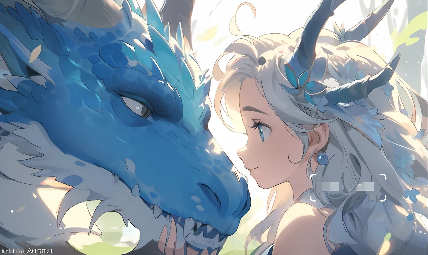 anime girl with blue dragon head and white dress, Artgerm and Atey Ghailan, anime fantasy illustration, Detailed digital anime art, trending on cgstation, Fantasy art style, trending on artstation pixiv, Dragon Girl, the dragon girl portrait, Guwiz, guviz style artwork, Extremely detailed Artgerm, anime in fantasy style