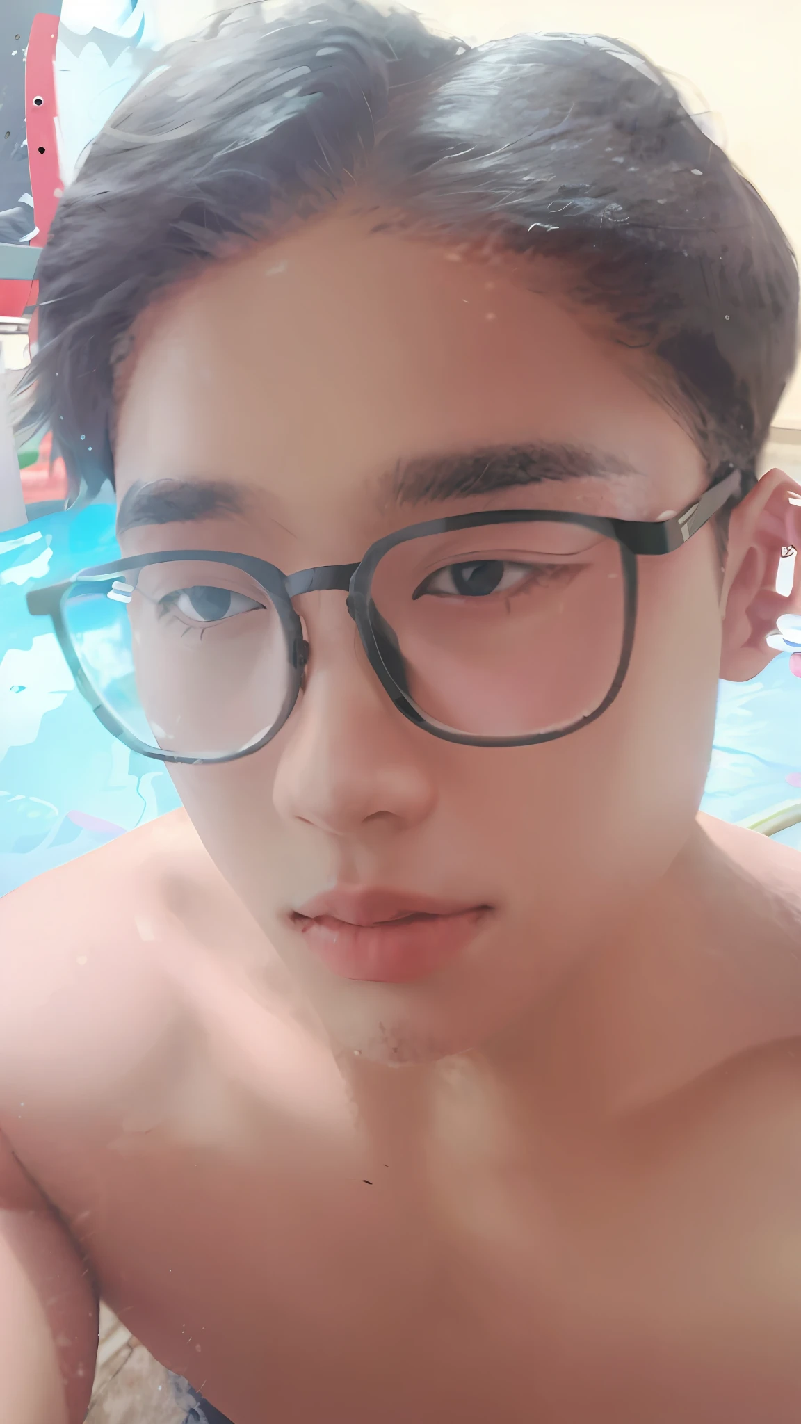 there is a young man wearing glasses sitting in a pool, 2 , 2 8 years old old, 3 2 yearsears old, 38 ye6 years old, 2 , 2 2 years old, 3 5 years ol old, 4 0 years