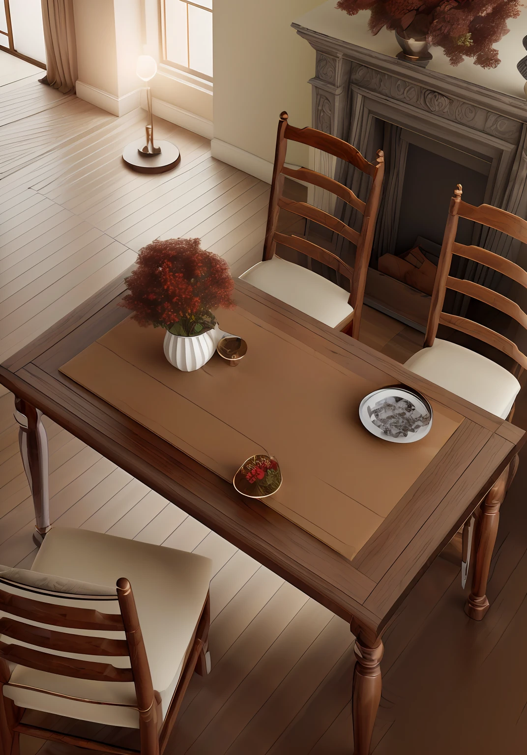interior scene,Simple style,3Drender,ultraclear,8k,with rich details,Top view angle,Real light,Photographic works,Material maps,Tindal Effect,Rich texture