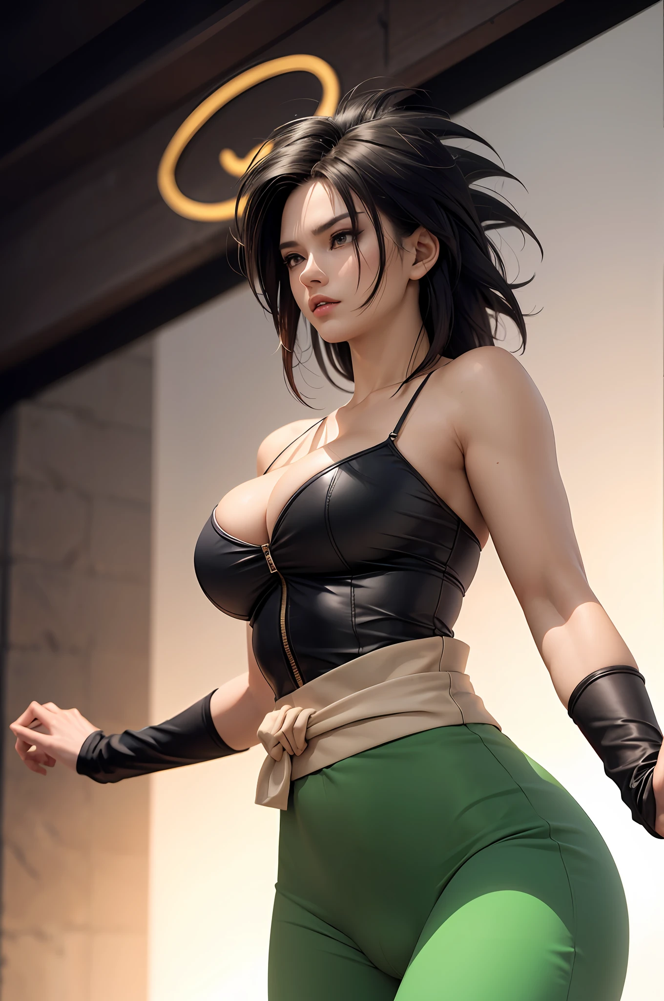 Female, feminine, androgynous, large breasts, transgender Broly from Dragon Ball Super, 1boy, closed mouth, female focus, muscular, muscular male, standing alone on Namek, sash, serious, solo, spiked hair, ultra instinct, ((masterpiece)), erotic, sexy female Waifu, photorealistic anime realism trending on civitai perfect composition perfect render innovative design dynamic angle perfect pose perfect body perfect face perfect hands perfect fingers perfect, signature Broly outfit, Dragon Ball style environment, realistic background, detailed background detailed outfit perfect nails, highest resolution, camel toe, cameltoe bulge, areolas protruding, cleavage, sexy, beautiful