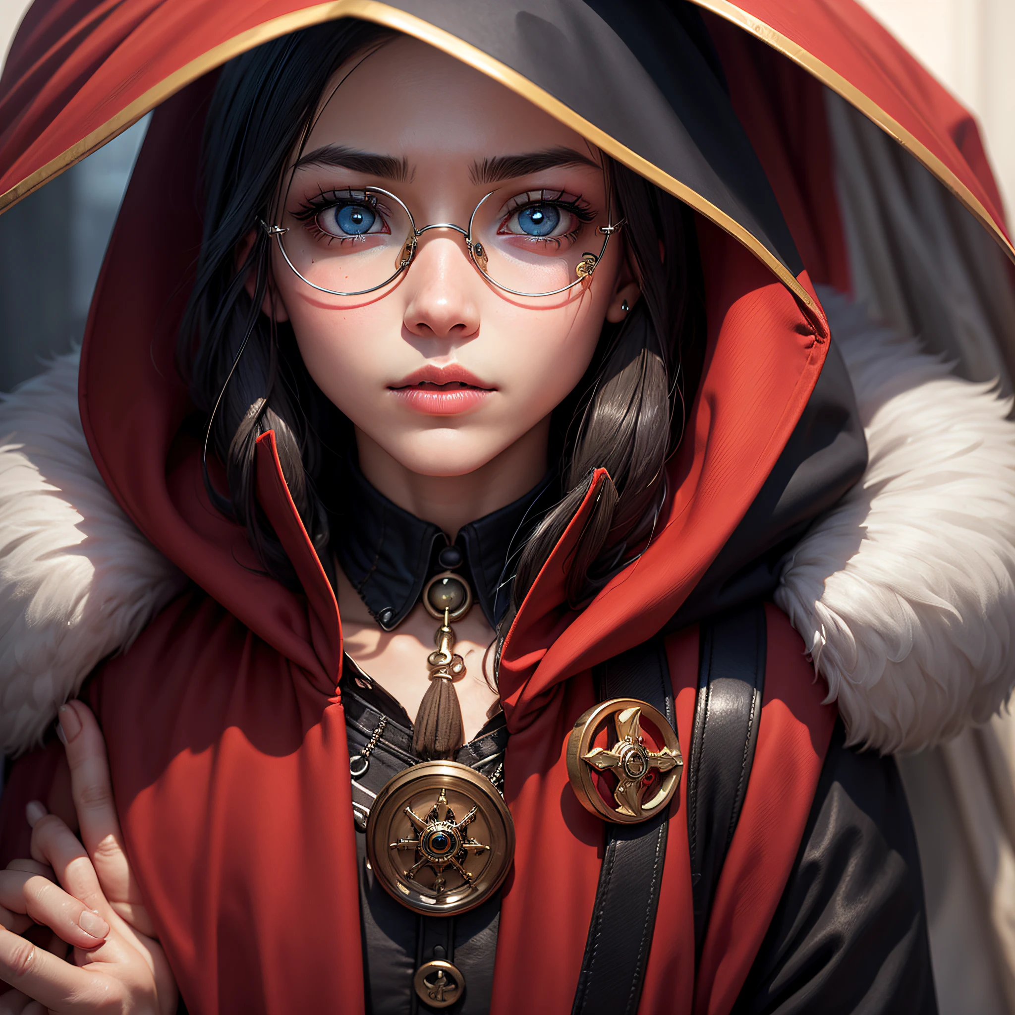 Male blue-black heterogeneous pupils, wearing a monocle, Wear a red cloak, high and cold, high detail --auto