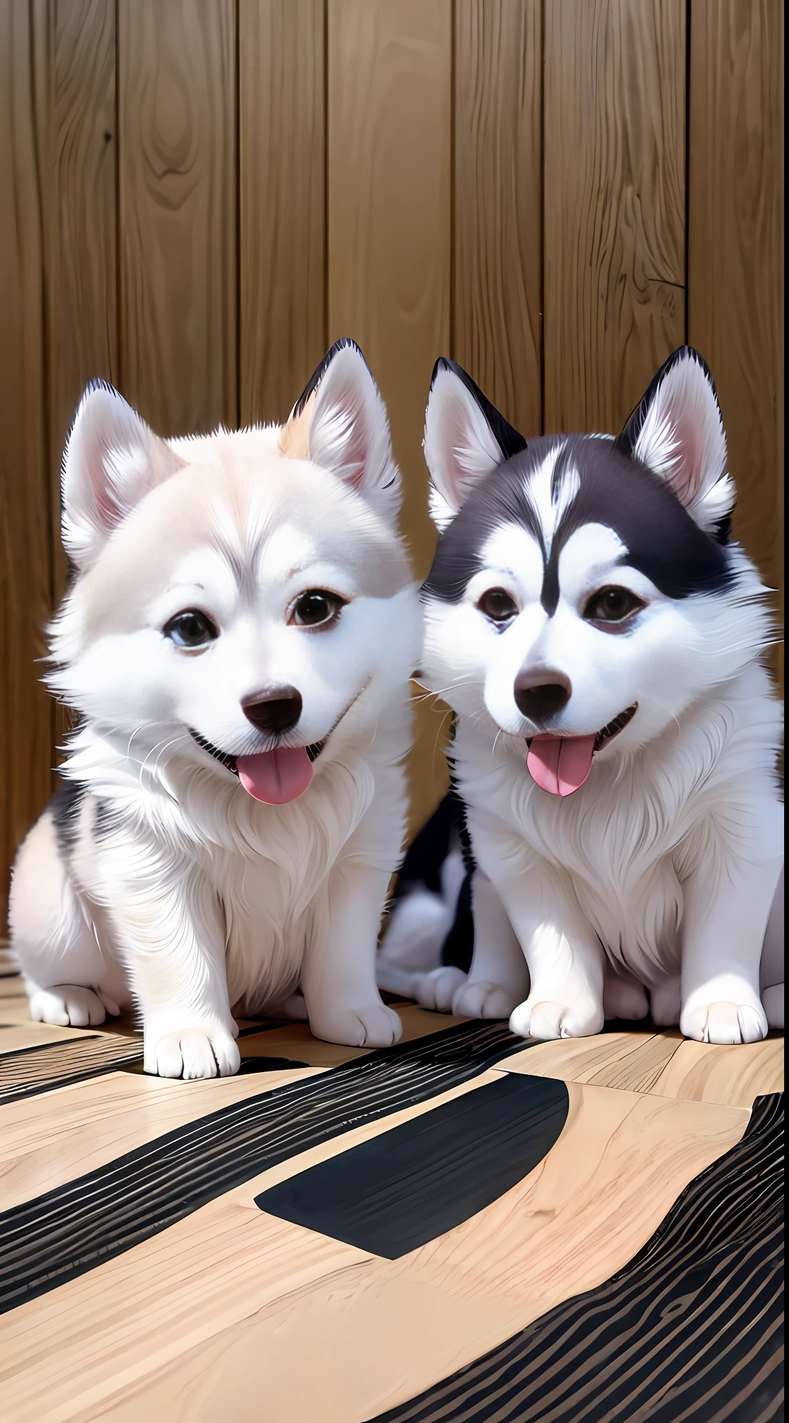 (extremely detailed CG Unity 8k wallpapers,杰作,best qualitiy,Ultra detailded),(adorable and cute,逼真),(Huskies),(Some puppies:1.2,Part of Android),(Cute facial expressions),(Color Palette:pastels),(Puppy pose),(Bright lights),(Metal finish),In-depth details。
