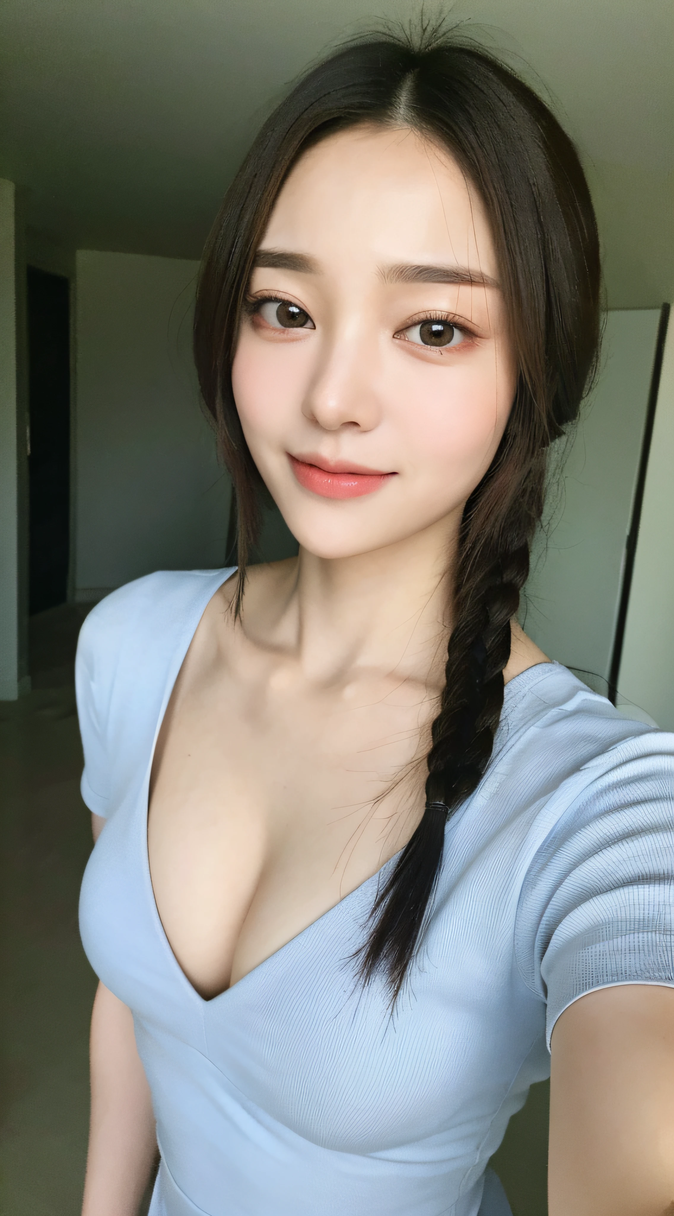 ((Best Quality, 8K, Masterpiece: 1.3)), 1girl, Slim Abs Beauty: 1.3, (Hairstyle Casual, Big Breasts: 1.2), Dress: 1.1, Super Fine Face, Delicate Eyes, Double Eyelids, Smile, Home