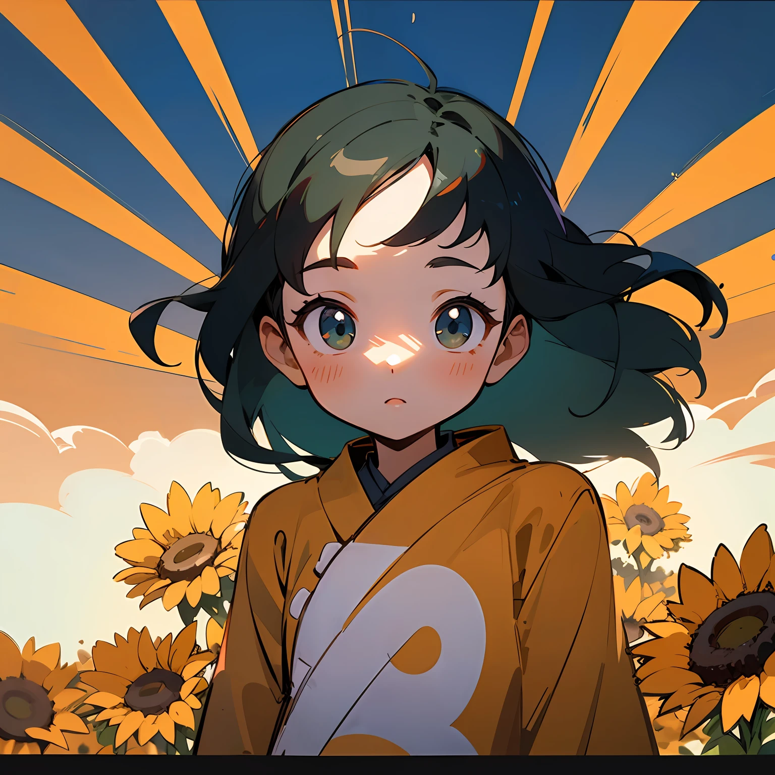 gal girl，caricature style，Three View，comic strip，Chinese wind，Japanese ，himawari，2-dimensional，The sunlight --auto