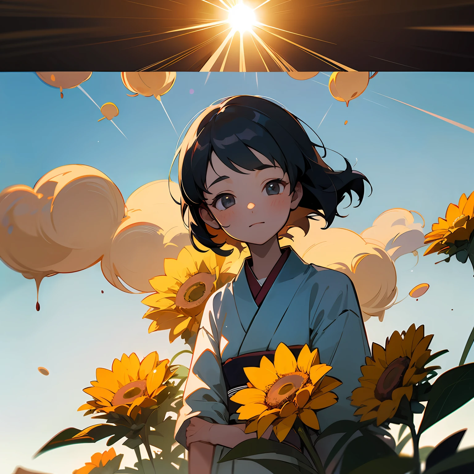 gal girl，caricature style，Three View，comic strip，Chinese wind，Japanese ，himawari，2-dimensional，The sunlight --auto