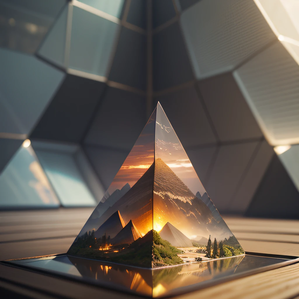 Hyperpyramid,inside of a glass cube, sharp focus, concept art, very detailed, very realistic, trending on artstation, in the style of ALBERT BIERSTADT