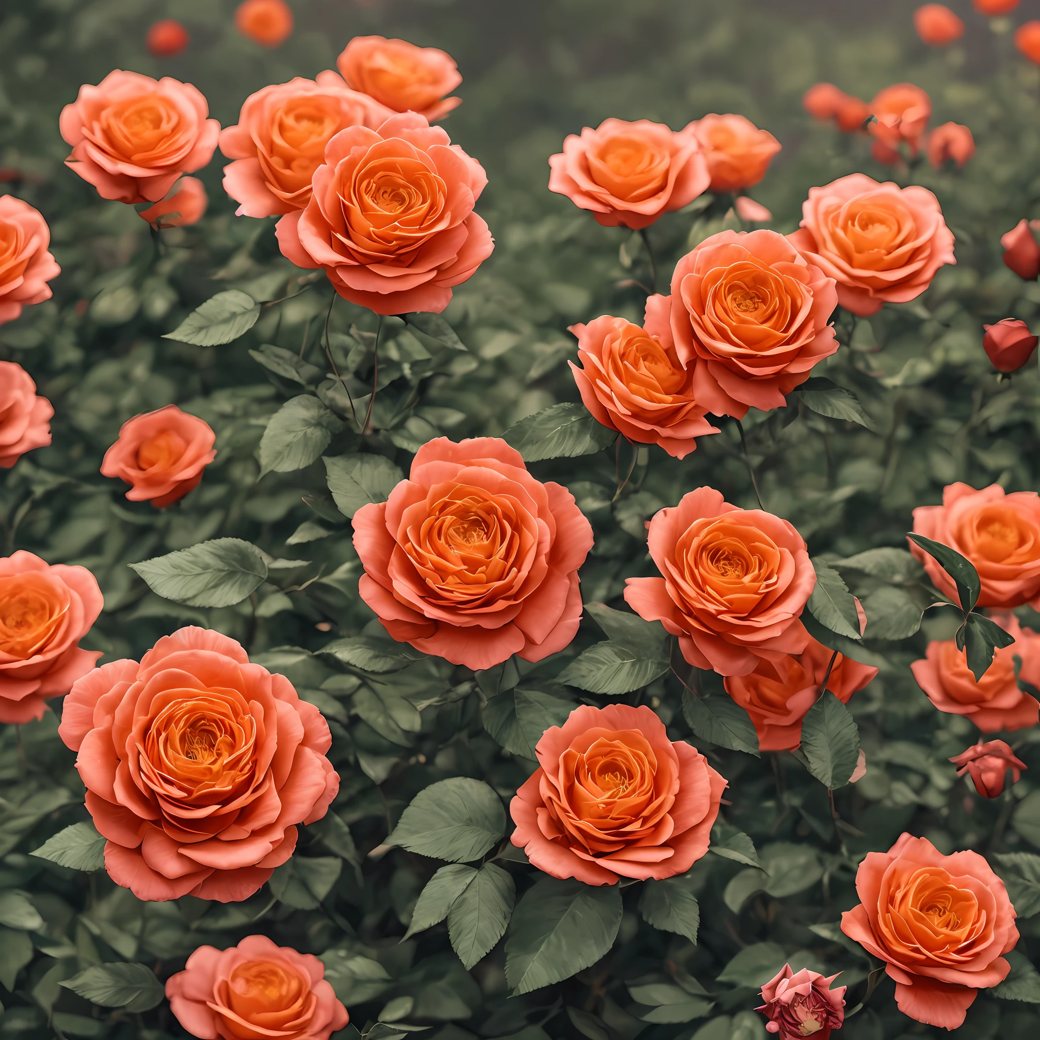 杰作，best possible quality，high qulity，fantastically detailed的 CG 统一 8k 壁纸，Award-winning photography of orange roses，Background bokeh，deep of field，HDR，blooms，color difference，真实感, fantastically detailed, Trends on Artstation, Trends on CGSociety, intricated, high detailes, Dramatic, The art of midjourney