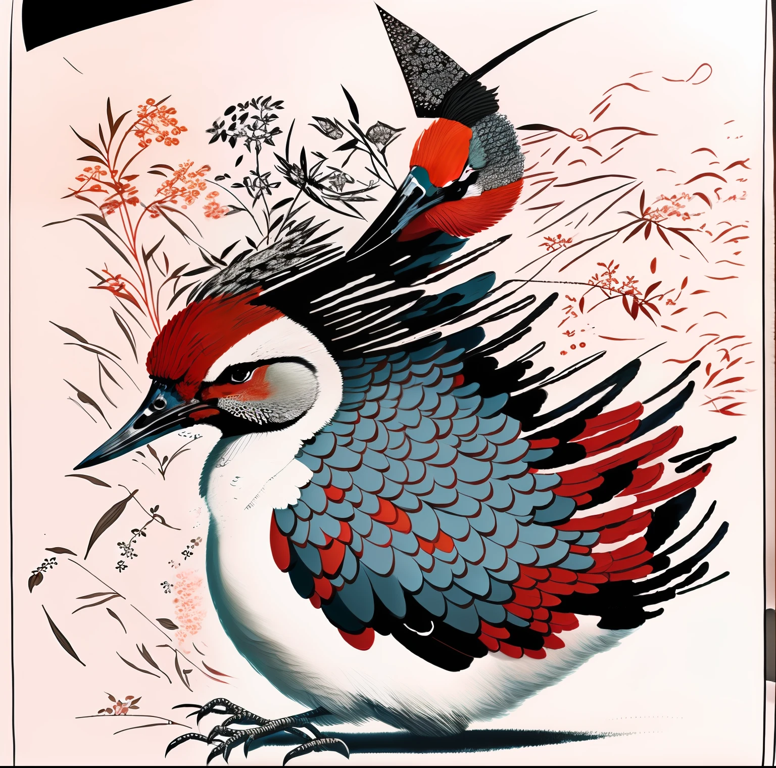 a black and white drawing of a bird with a floral design, detailed duck, bold intricate ink illustration, surrealistic bird, detailed intricate illustration, intricate detailed illustration, intricate ink illustration, intricate illustration, detailed ink illustration, surrealistic bird, highly detailed and ornated, clean ink detailed line drawing, fantasy duck concept portrait, higly detailed black ink outline, vector