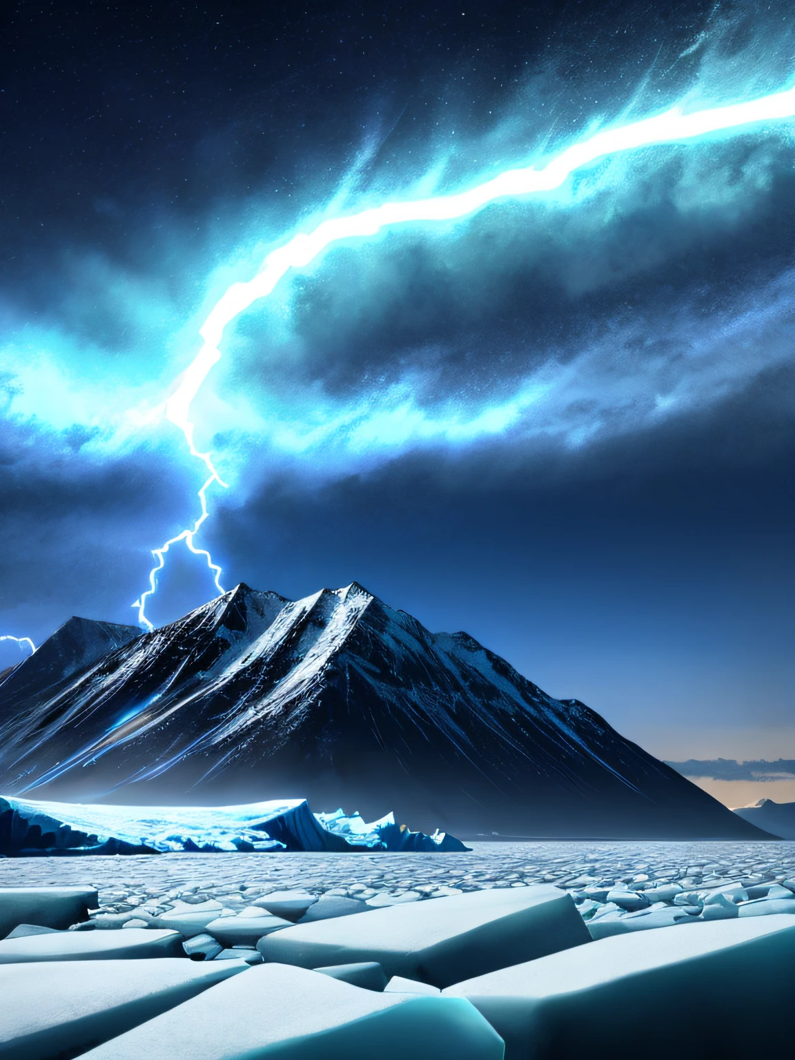 Dramatic skies, Blue Lightning style: 杰作, best qualitiy, 8K, Sharp focus, extremely lifelike, (detailled)), ((dynamicpose)), ((Good highlights)), (perfectly proportioned), (Dynamic), (complicated), (complementary colours), Good perspective, (unprofessional), (awarding winning)
Iceberg background
Lightning background,Particle effects,corpse