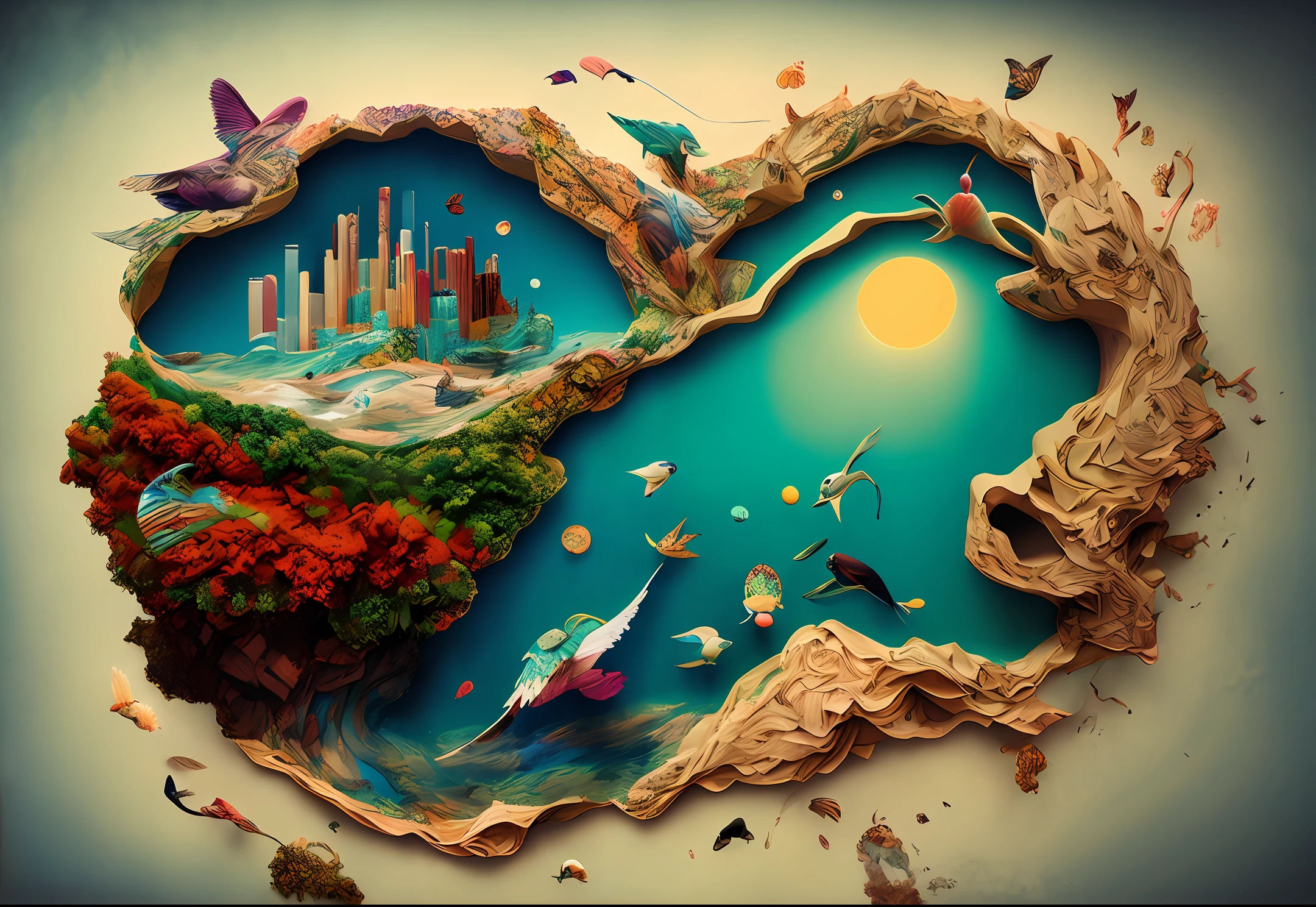 Prompt: Art from above, highly detailed, rich colors, surrealism photography --ar 7:5 --c 20 50 --v 5.2 (This prompt is a lot of fun) --s 2