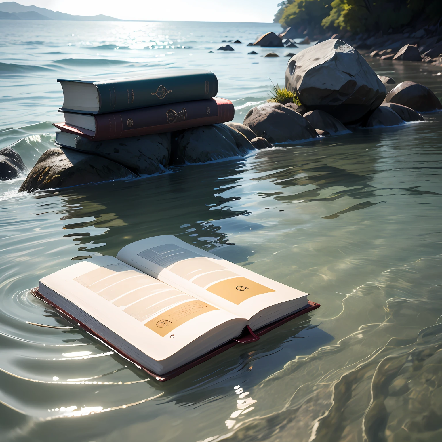 A book comes out of the water,cool,Heat rush,The weather is sunny,HD picture quality,masterece-piece --auto