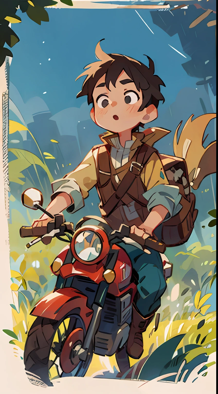 Prairie, a boy, riding a motorcycle, goggles, knight, night, Zelda dressed up, starry