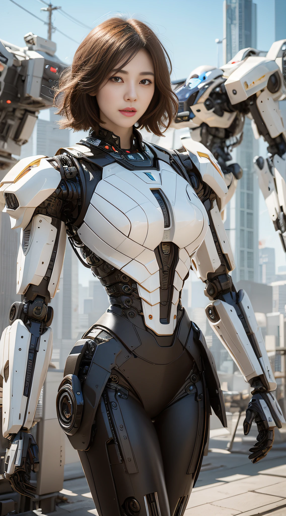 Complex 3d rendering very detailed beautiful ceramic silhouette female robot face, behind stands a huge cherry blossom pink mech warrior, robot parts, 150mm, futuristic battlefield, edge light, vibrant details, luxurious cyberpunk, lace, surrealism, anatomy, facial muscles, cable wires, microchips, elegant, beautiful background, octane rendering, HR Giger style, 8k, best quality, masterpiece, illustration, very refined and beautiful, very detailed, CG, unified, wallpaper, (realism, fidelity: 1.37), amazing, fine details, masterpiece, best quality, official art, very detailed CG unified 8k wallpaper, robot, full body, the overall painting style is very domineering,