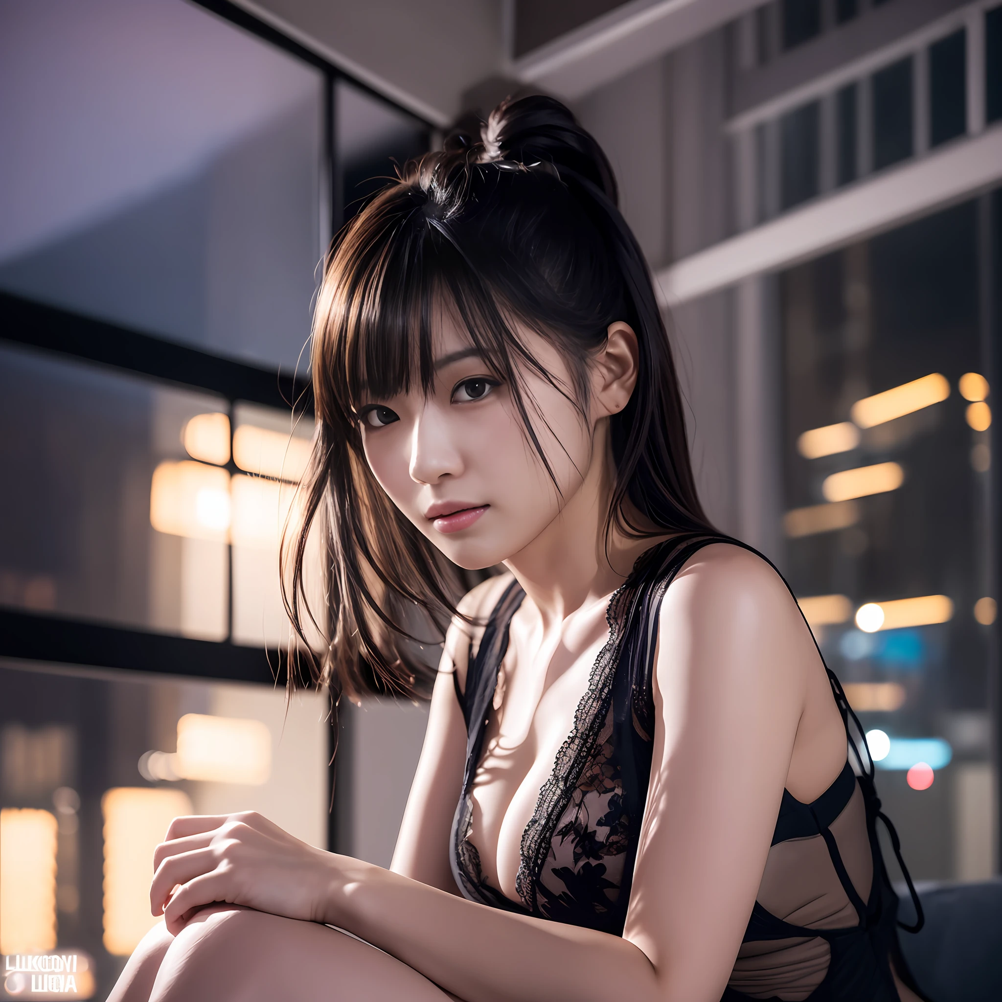 Japanese woman taking a photo in a dress, Asian beauty, 24 year old, Open V corset, (1girls:0.872), Plain makeup, Black hair, curtained hair, light and darkcontrast, Depth of field, Ultra HDR, 巨作, Textured skin, Super detail, high detailes, Best quality, highly resolution, 16k --auto