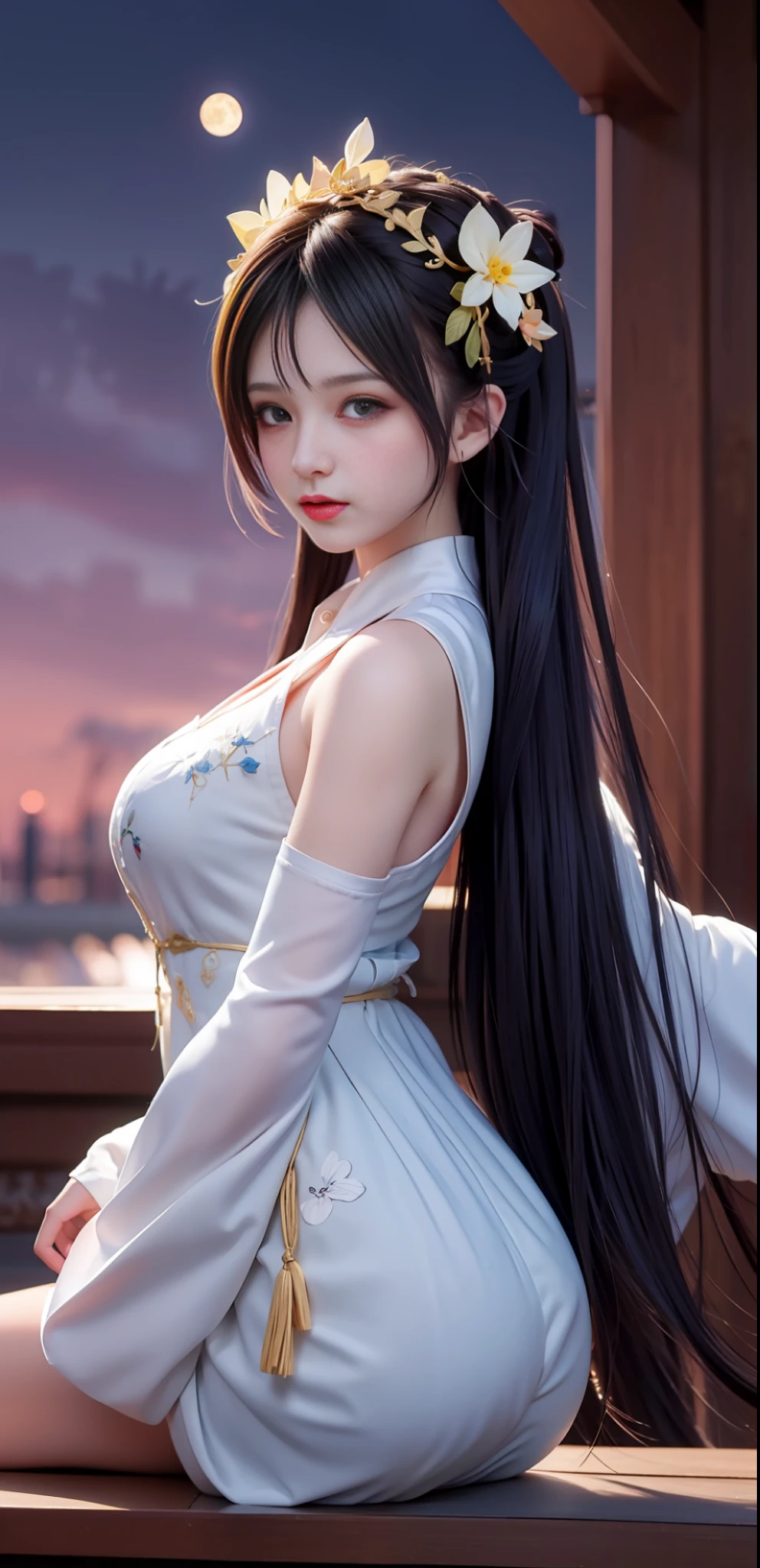 (8k, RAW photo:1.2), best quality, ultra high res,dramatic angle,(fluttered detailed color splashs), (illustration),(((1 girl))),(long hair),(rain:0.9), (头饰:1.4),少女身边有一座古宫,汉服,(重点),彩色水墨画,(泼彩),泼彩,(((colorful))),(素描:0.8) , Masterpiece, best quality, beautiful painted, highly detailed,(denoising:0.6),[splash ink],((ink refraction)), (beautiful detailed sky),moon,highly,detaild,(masterpiece, best quality, extremely detailed） CG unity 8k壁纸，杰作，最好的质量，超详细），（石蒜），