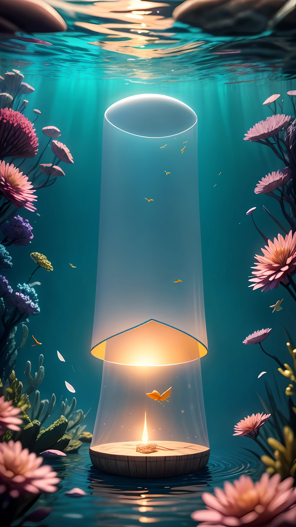 The Masterpiece,((Clean glass,glans:1.2,(pubic hair is transparent:1.1),glans)),best qulity,(Pixar - style:1.4),(in a cave,In the evening,Surrounded by glowing plants,fresh flowers,Flying fireflies,camp fire,Underwater world,water elemental,benthos),(Ultra Verbose,aesthetically pleasing,Beautiful composition,Rich and bright colors,Volume soft light)。4k,Reflection in the water,Water Ripples is inspired by Alice in Wonderland,magic,Fairy tales。unrealengine,octane rendered,Cute rendering,3Drender,Adobe Photoshop,awe-inspiring,beautifull