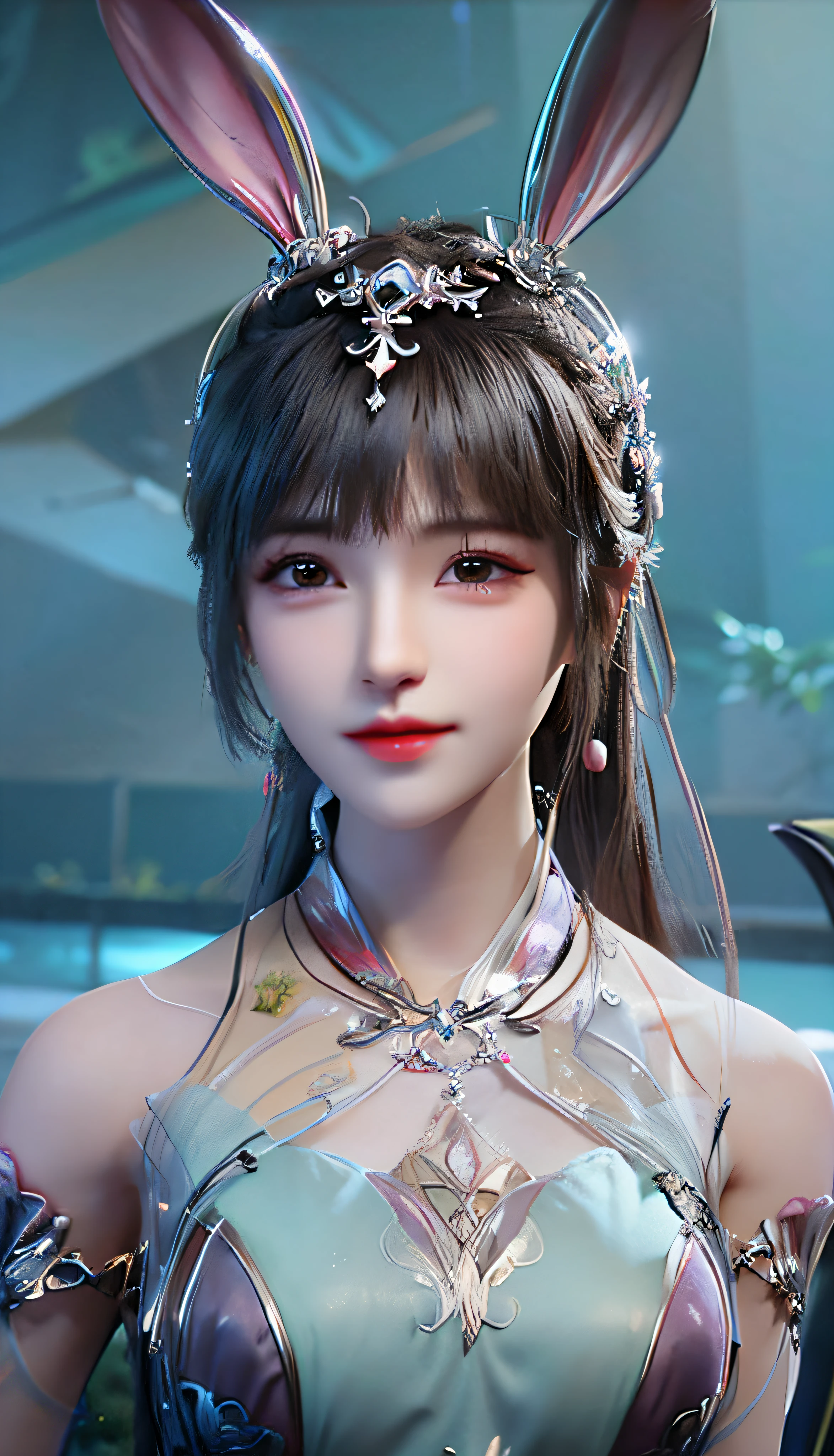 a close up of a woman with a bunny ear and a sword, queen of the sea mu yanling, portrait knights of zodiac girl, lineage 2 revolution style, Smooth anime CG art, Game CG, a beautiful fantasy empress, intricate ornate anime cgi style, drak, cinematic goddess close shot, anime goddess, Waifu, photorealistic anime girl rendering