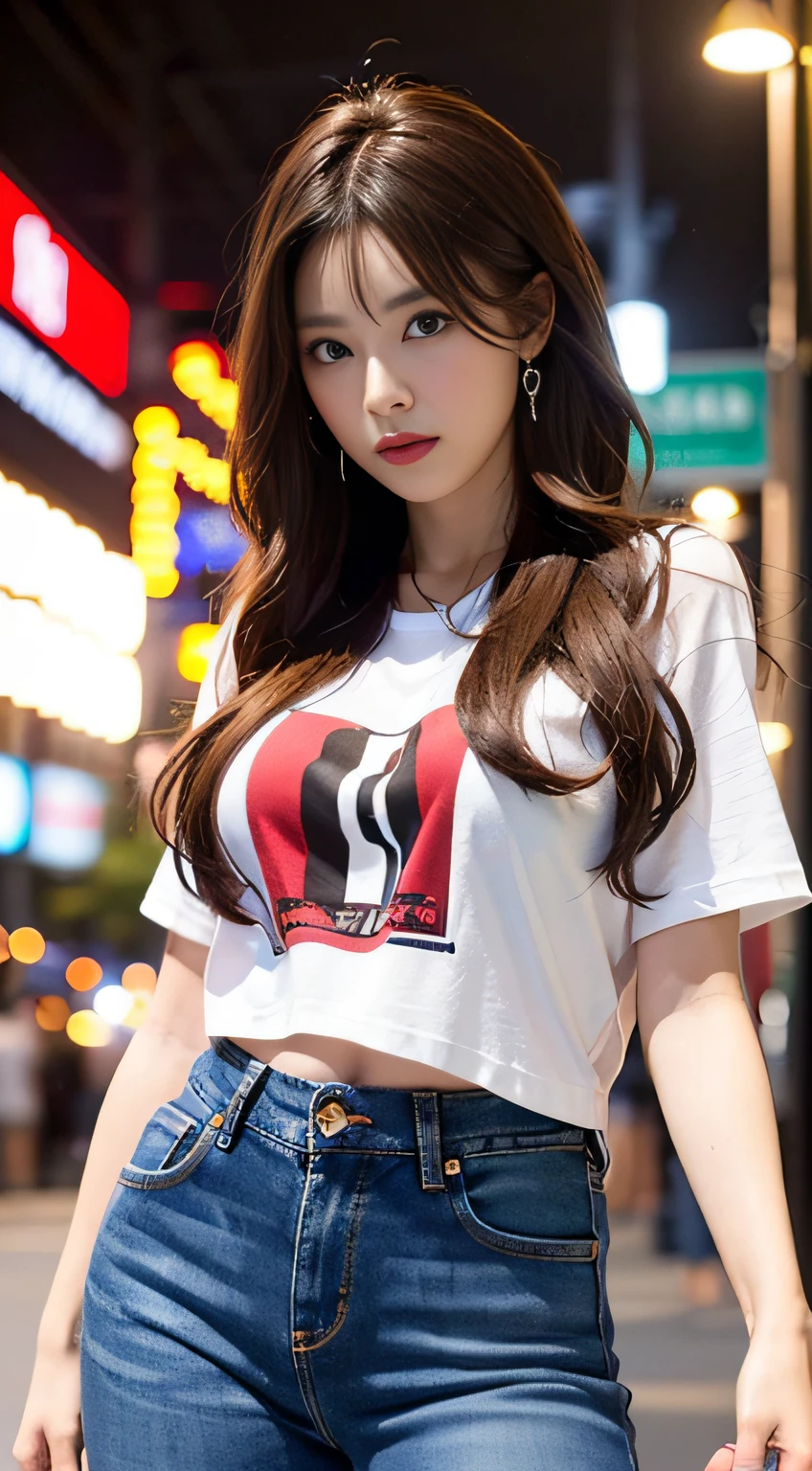 ((Realistic lighting、beste Quality、8K、Master Masterpiece:1.3))、Clear focus:1.2、 a girl、Perfect Body Beauty:1.4、Slim abs:1.1、a whole body、((darkbrown hair、a large breast:1.3))、(Acceleration:1.4)、(al fresco、Night:1.1)、Waikiki beach、Fireworks Festival、Palm Tree、slender face、Fine eyes、Double eyelidd、poses of fashion models、Floating hair、T‐shirt、jeans、Pendants、