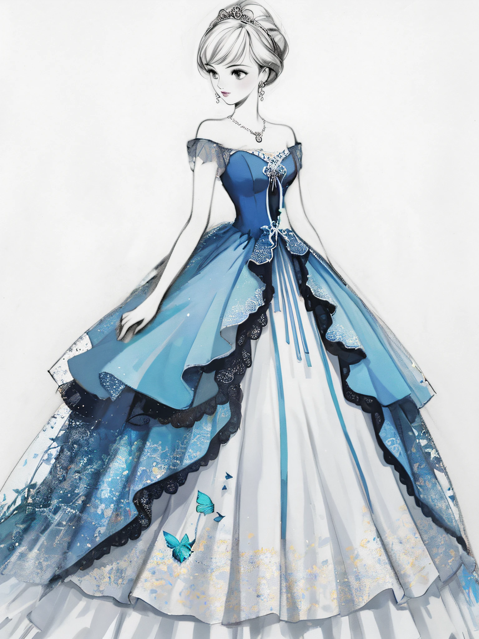 blue dress, nature elements