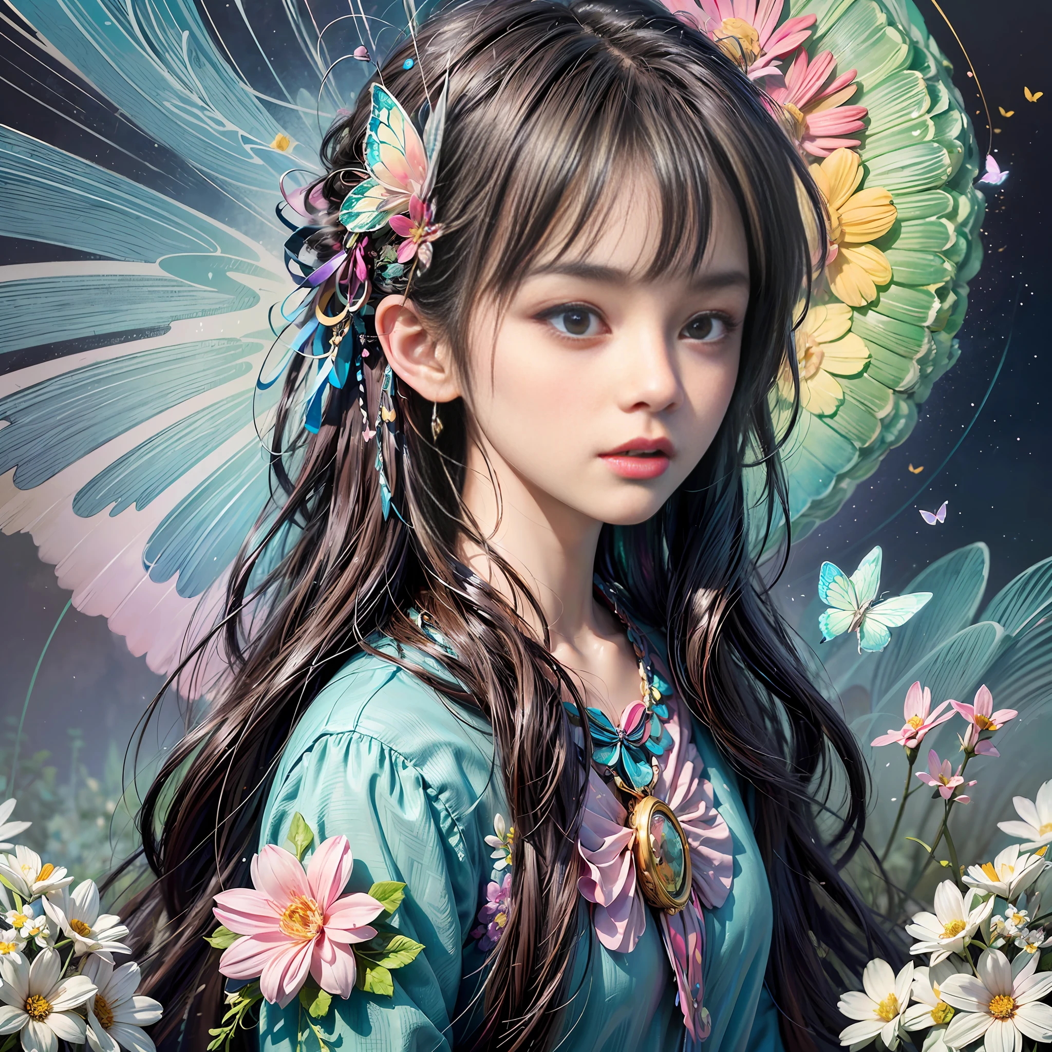 (masterpiece:1.1), (highest quality:1.1), (HDR:1.0), ambient light, ultra-high quality,( ultra detailed original illustration), (1girl, upper body), ((harajuku fashion)), ((flowers with human eyes, flower eyes)), double exposure, fusion of fluid abstract art, glitch, (original illustration composition), (fusion of limited color, maximalism artstyle, geometric artstyle, butterflies, junk art)