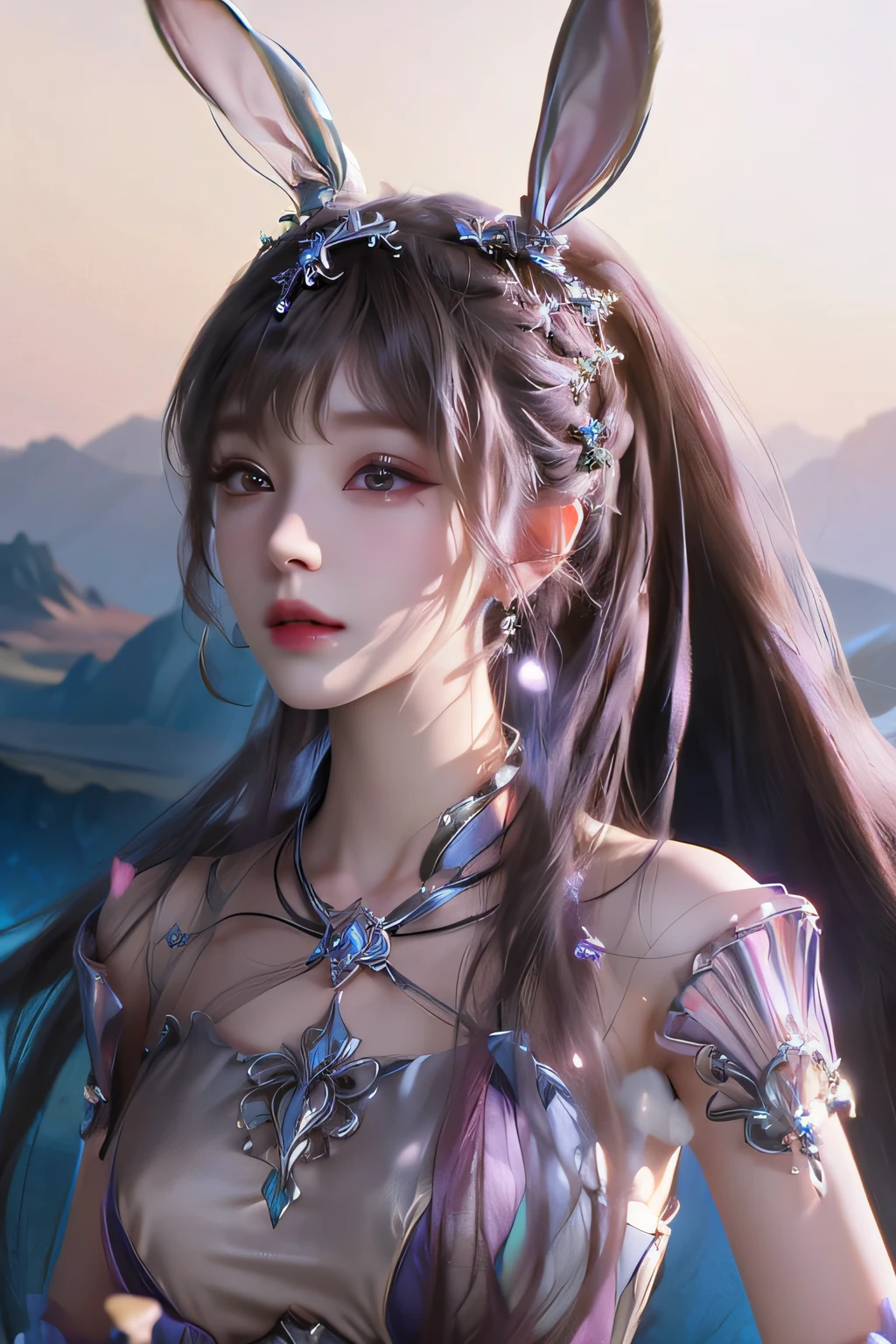 a close up of a woman with a bunny ear and a sword, queen of the sea mu yanling, portrait knights of zodiac girl, lineage 2 revolution style, Smooth anime CG art, Game CG, a beautiful fantasy empress, intricate ornate anime cgi style, drak, cinematic goddess close shot, anime goddess, Waifu, photorealistic anime girl rendering