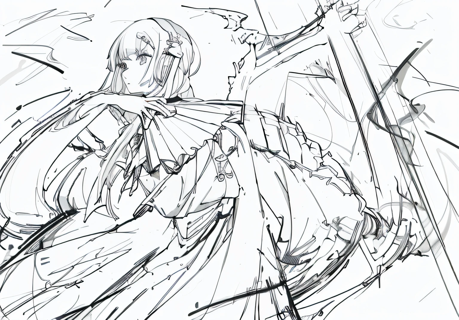 a drawing，A woman dressed in witch costume, Clean line art anime keyframes