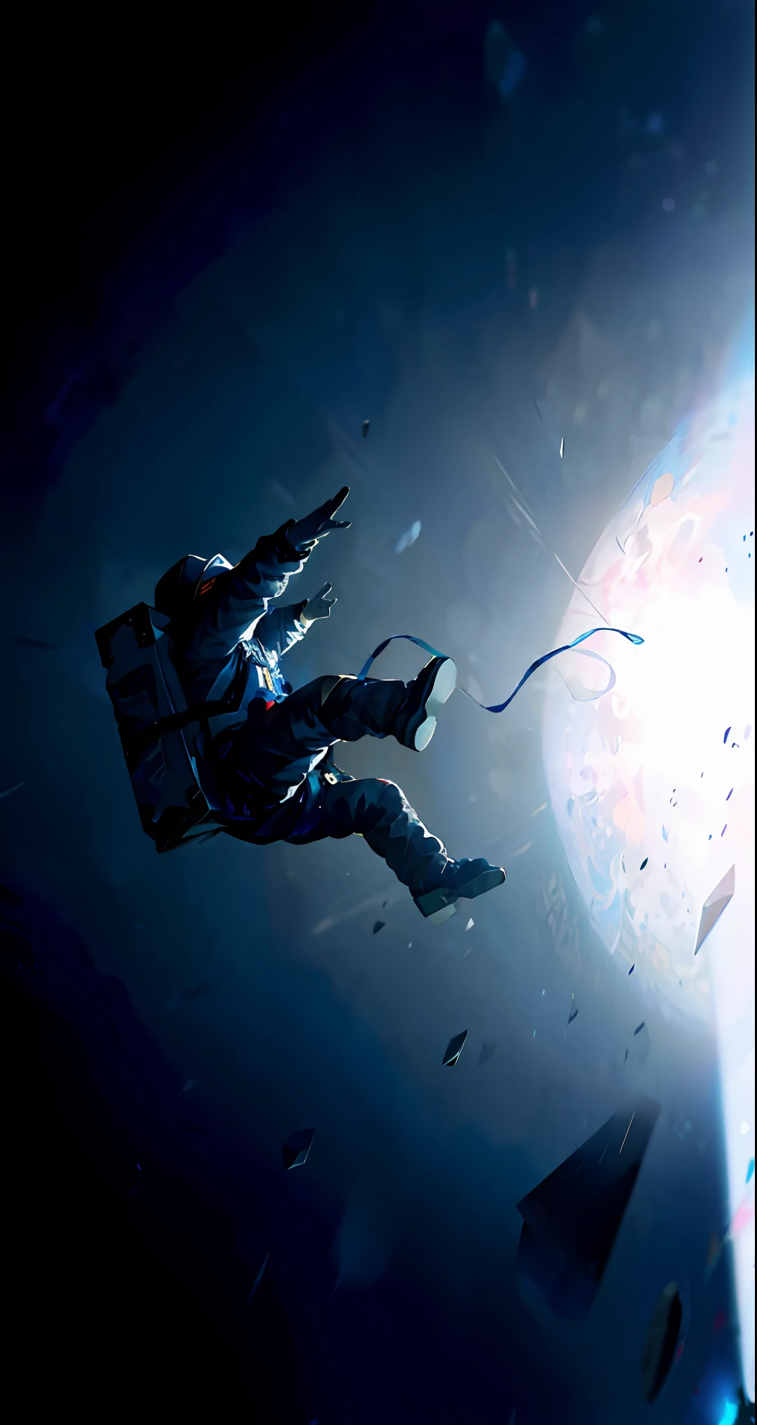 astronaut in space with a suitcase flying through the air, astronaut lost in liminal space, an astronaut floating in space, gravity, astronaut floating in space, floating in space, floating in deep space, Floating in outer space, floating in zero gravity, floating in empty space, floating in space, weightless in space, suspended in zero gravity, astronaut in space