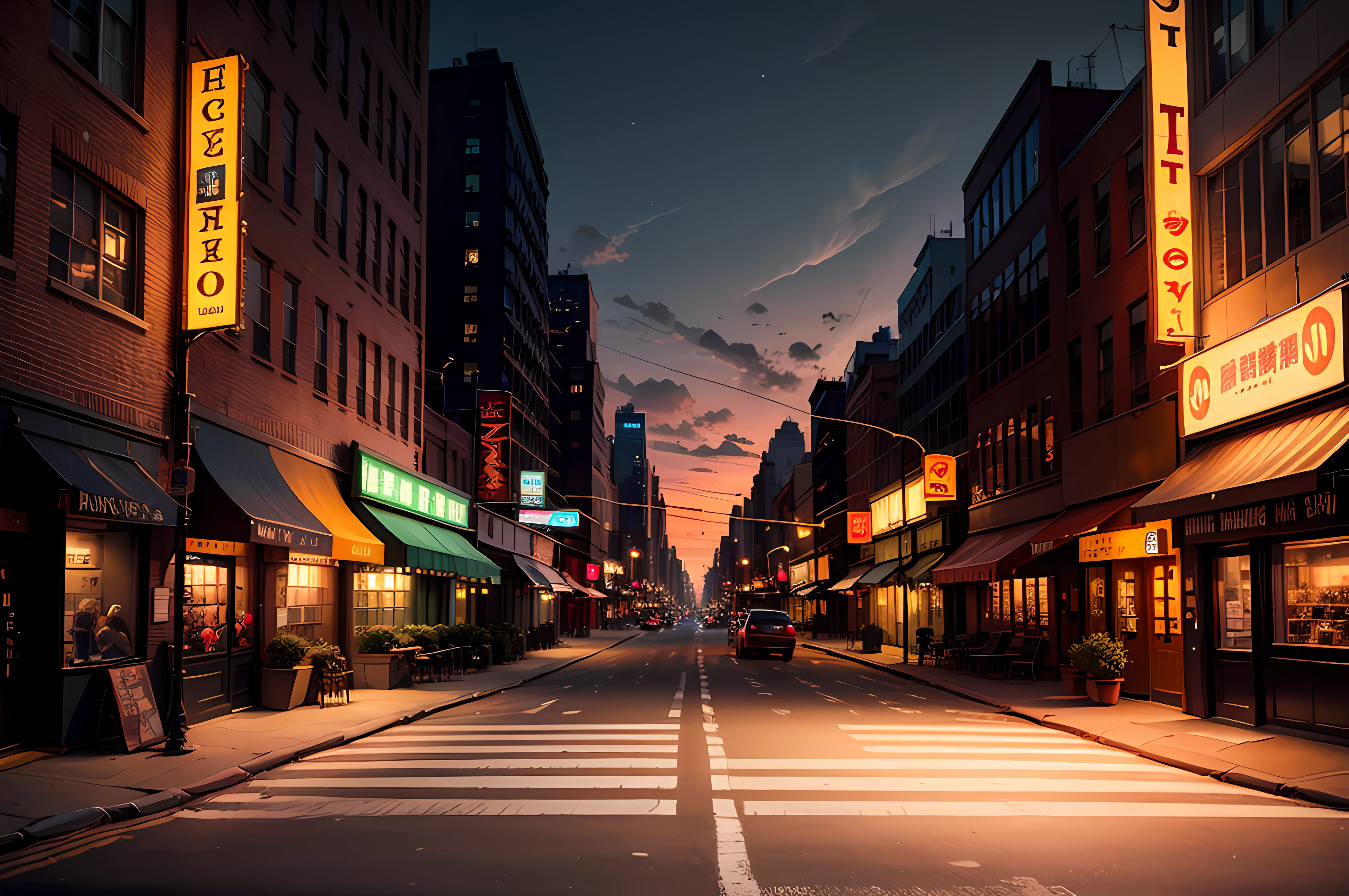 best qualitiy,8K,杰作,Pure scenery,There are no people,Dry cement pavement,The buildings are lit up,Brightly lit,Lots of lights,Warm lighting,Neighborhoods with lights on are on both sides of the road,abundant detail,Sense of painting,Cinematic light and shadow,gentle shadowing,There is a dusk street with buildings, street of new york,No man's street, streets of new york, new york streets,, city street at dusk, golden hour in manhattan, city street cinematic lighting, dusk on a city street, new york in the future, new york city, the city that never sleeps