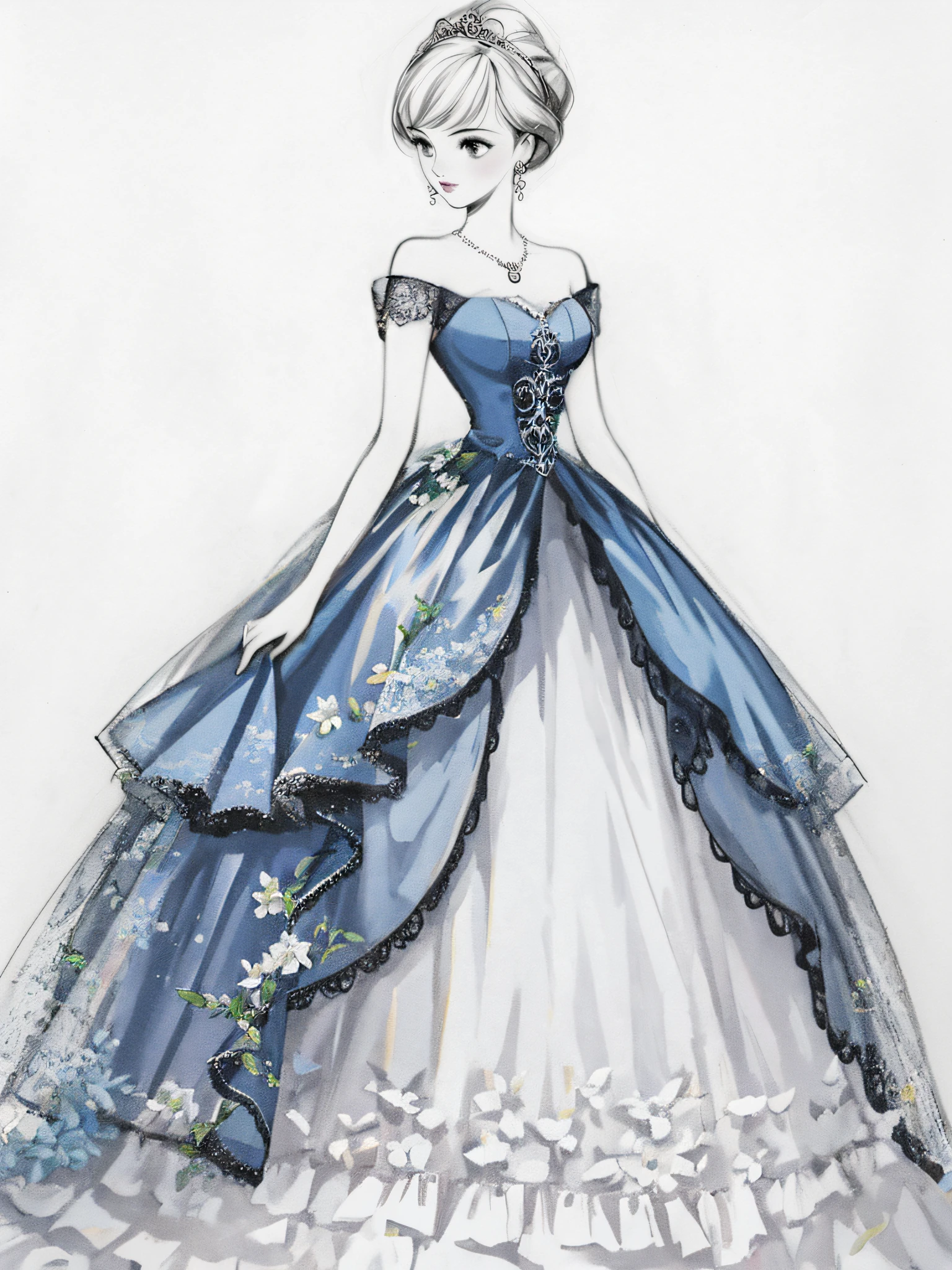 Blue dress, nature elements