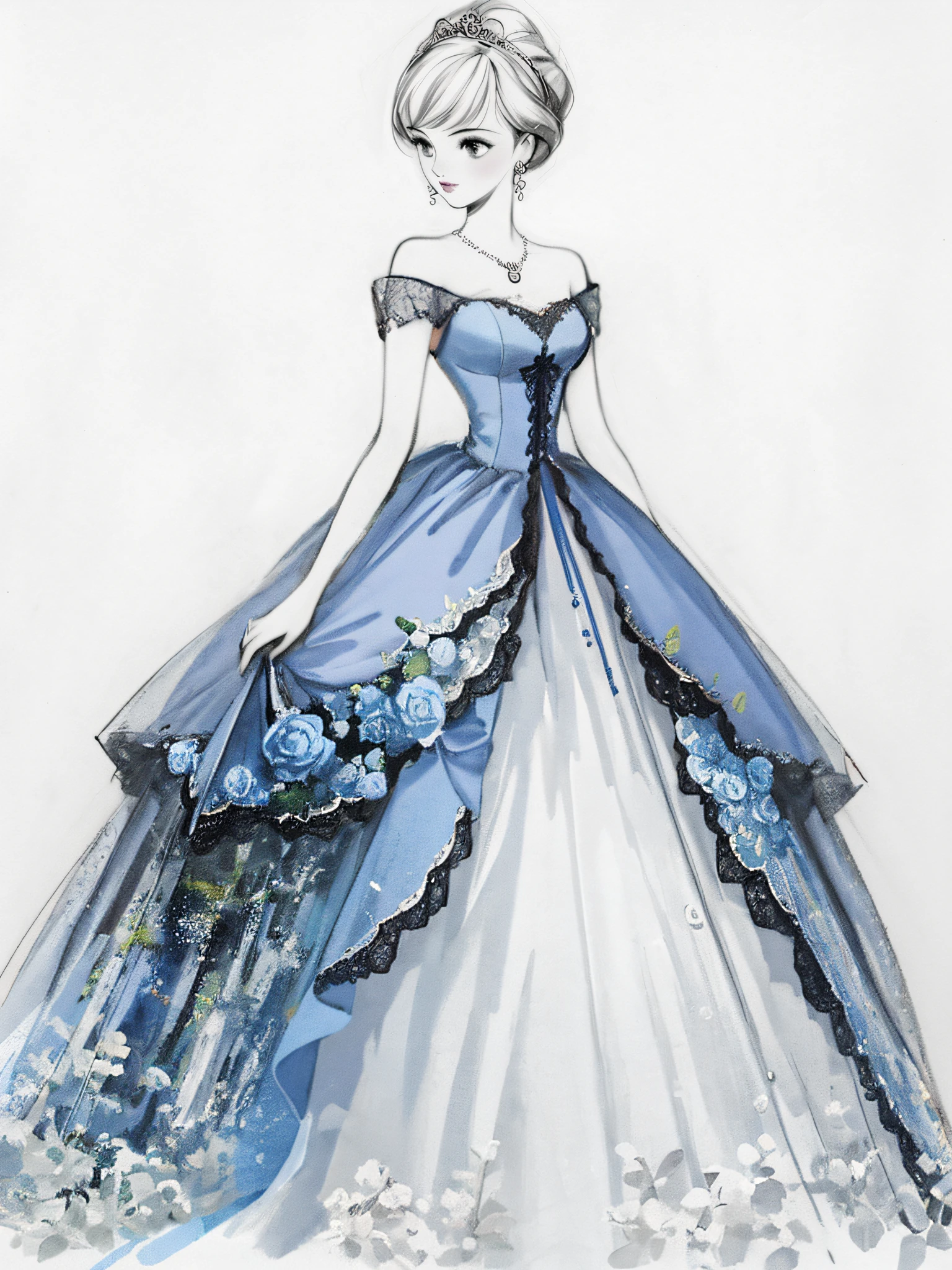 Blue dress, nature elements