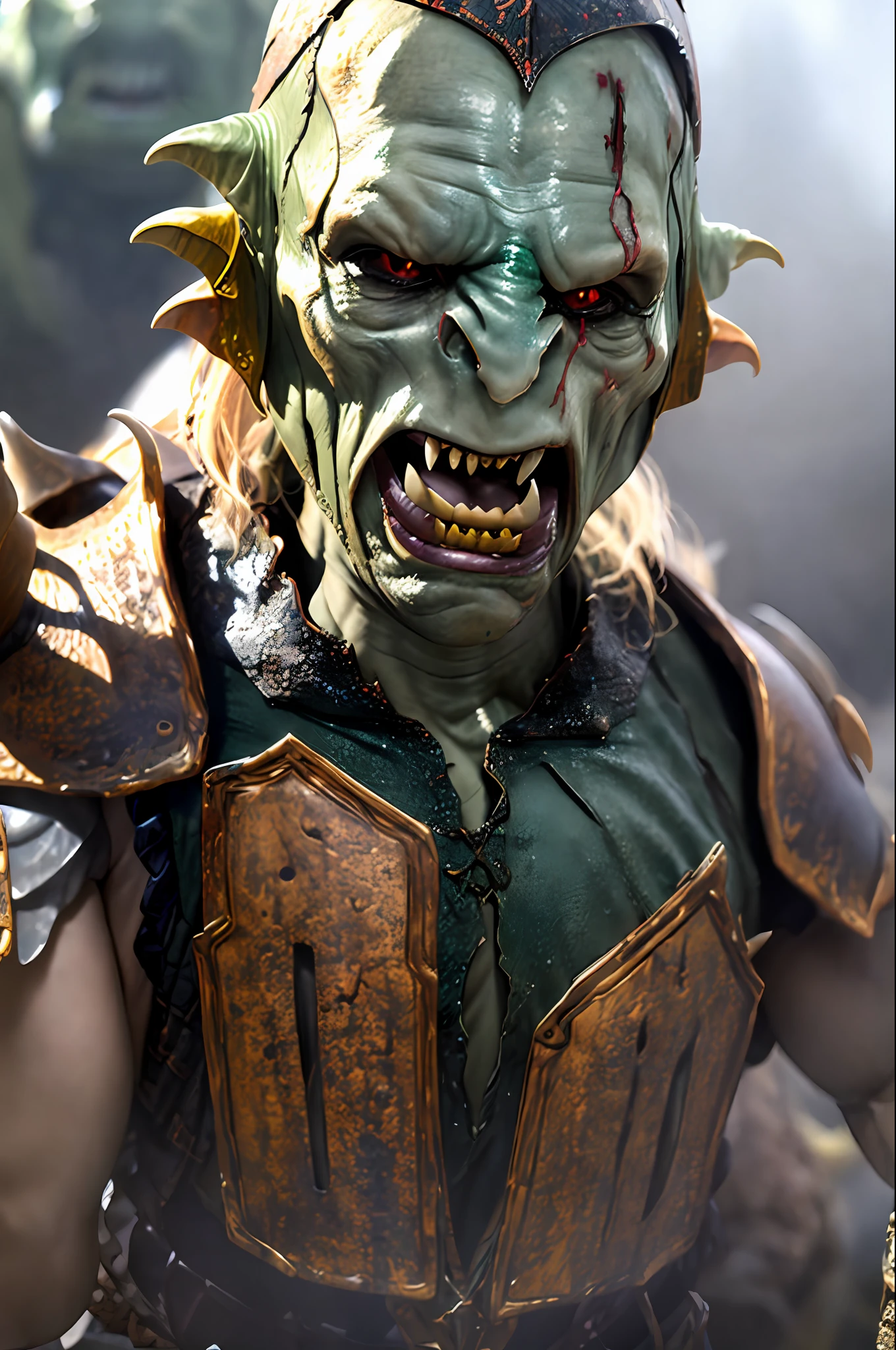 (Beautiful (Demon armor orcs:1) Portrait:1.5) In hell landscape with ruins and orc tribes (((巨作))), ((Best quality)), Realistic, 8K, Ultra-detailed, Realistic, Scenery, concept arts, Highly detailed RAW color Photo, Side angle, (Lens flare:0.7), Particle effects, raytraced, Cinematic lighting, Shallow depth of field, photographed on a Sony Alpha 1, 50mm wide angle lens, Sharp focus, film movie still, Dynamic pose, (Realistic:1.3),